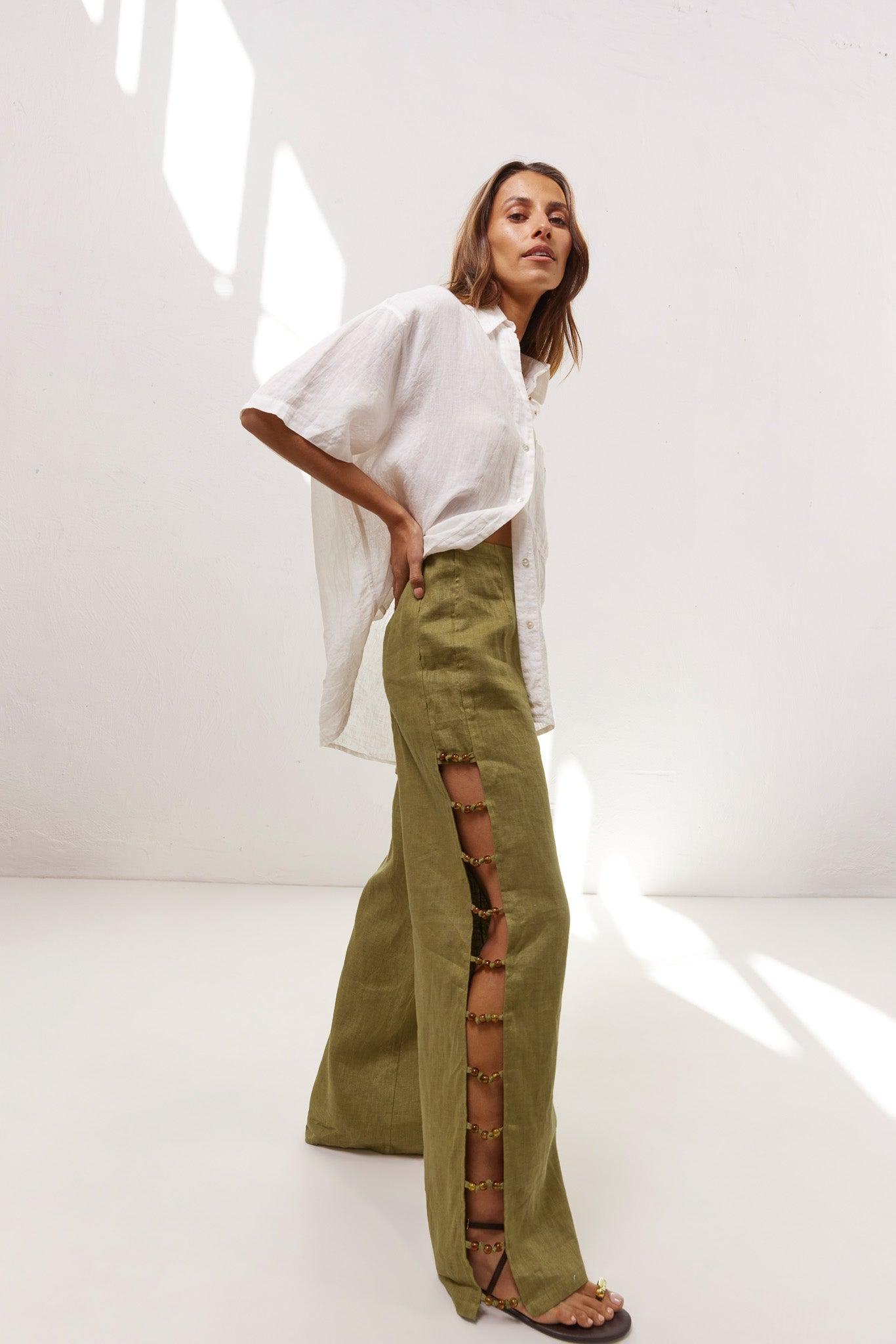 Tia Linen Pants Olive Product Image