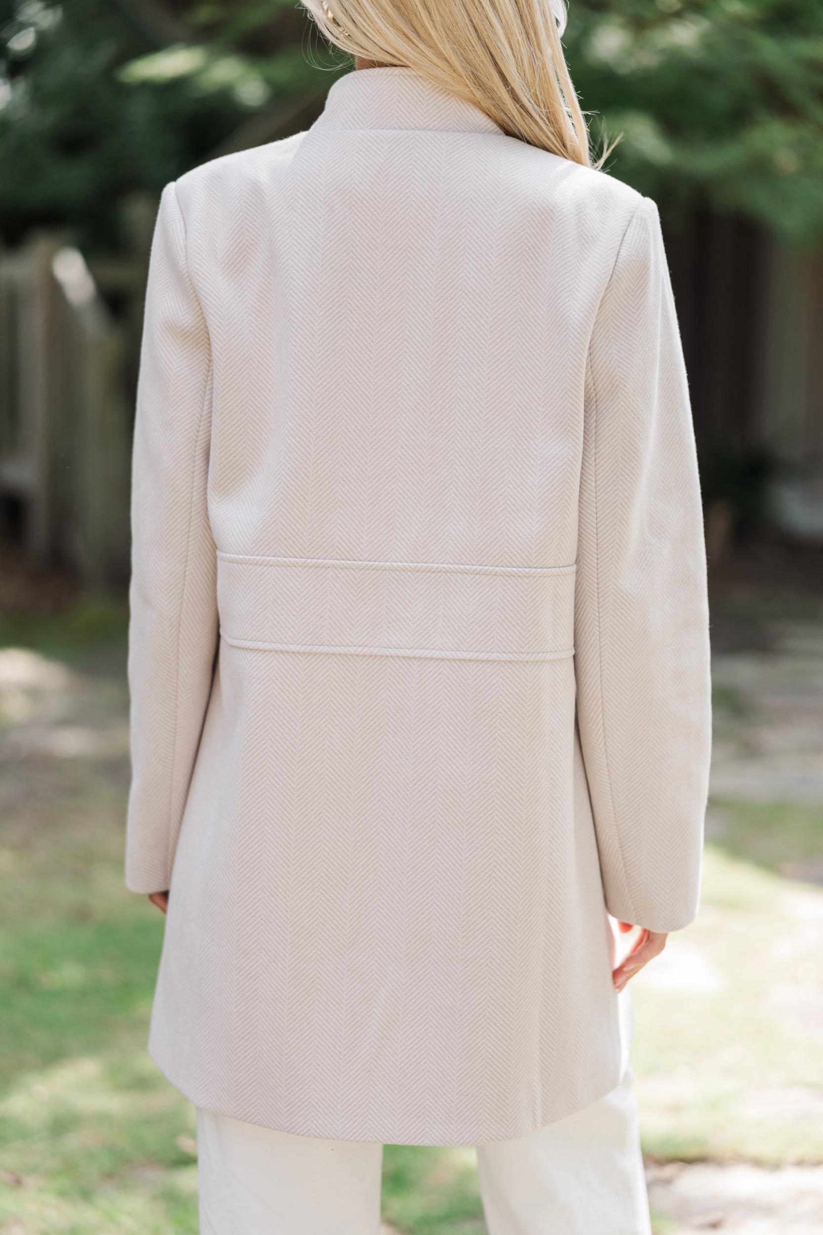 Do What You Can Oatmeal Brown Herringbone Coat Female Product Image