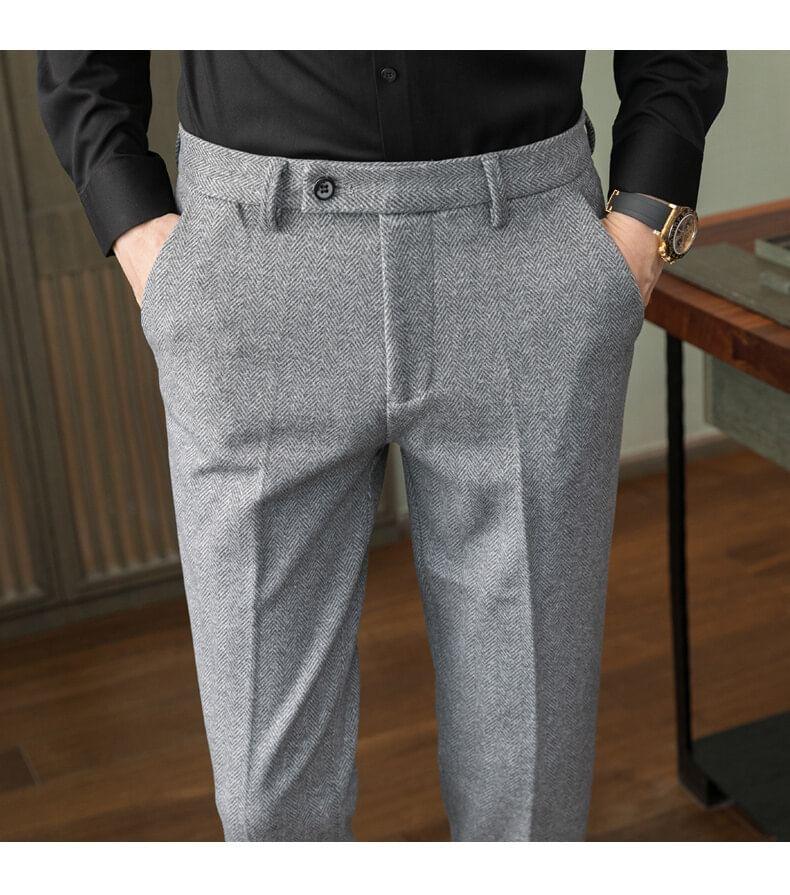 Mid Rise Herringbone Cropped Tapered Dress Pants Product Image