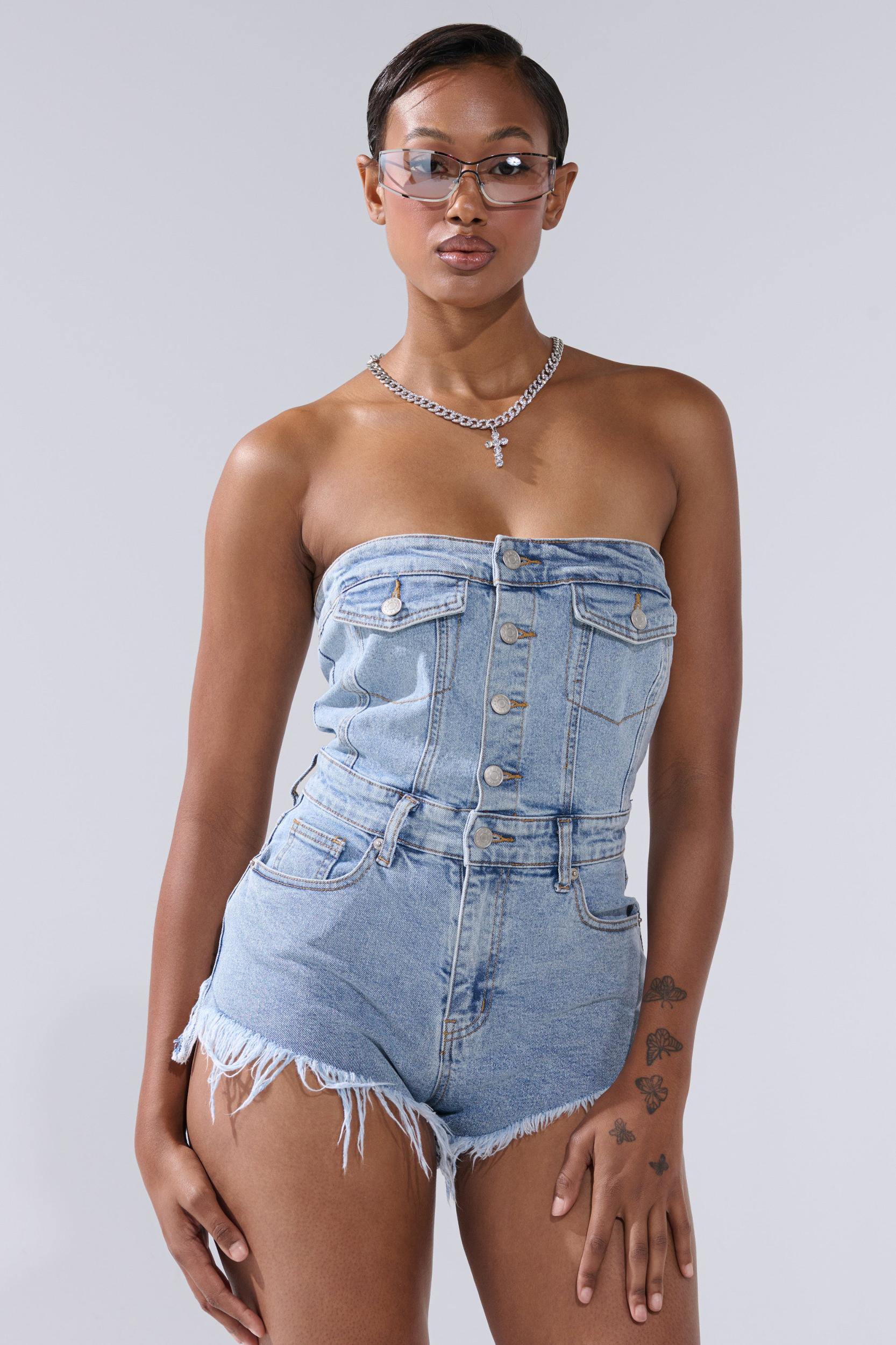 COOL IT COWBOY DENIM ROMPER Product Image