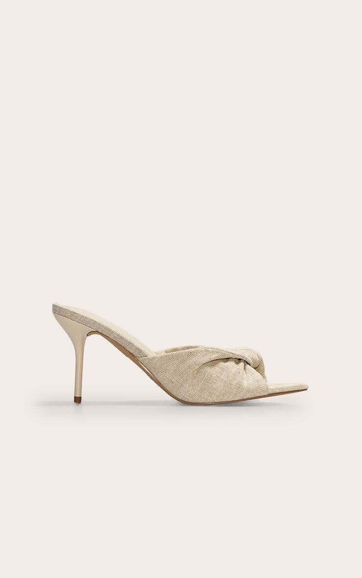 Natural Linen Point Toe Twist Strap High Heeled Mules Product Image