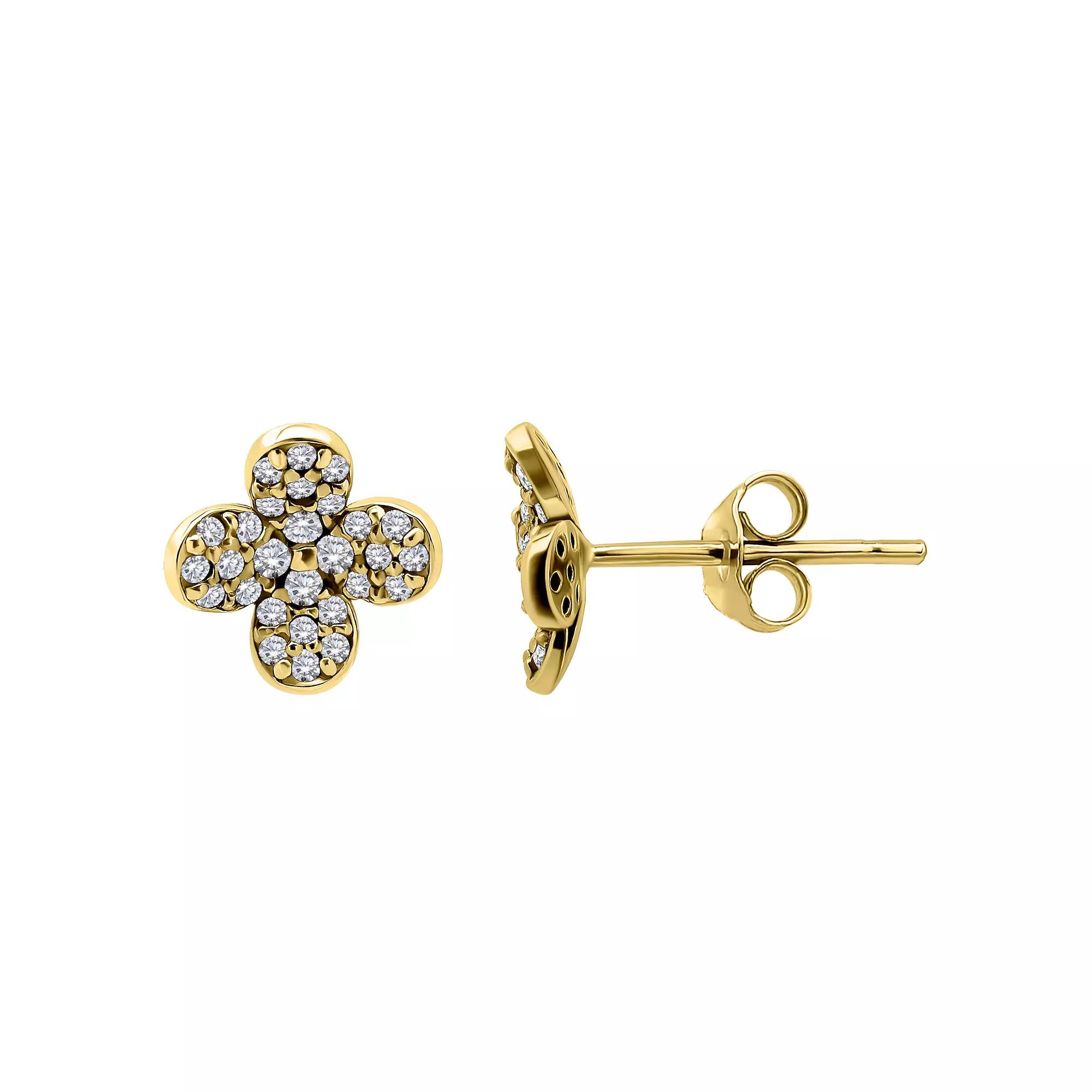 Aleure Precioso Pave Cubic Zirconia Flower Stud Posted Earrings, Women's, Gold Tone Product Image