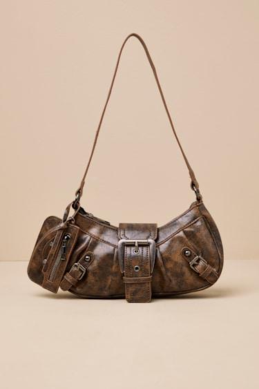 Taya Brown Distressed Buckle Shoulder Bag Product Image