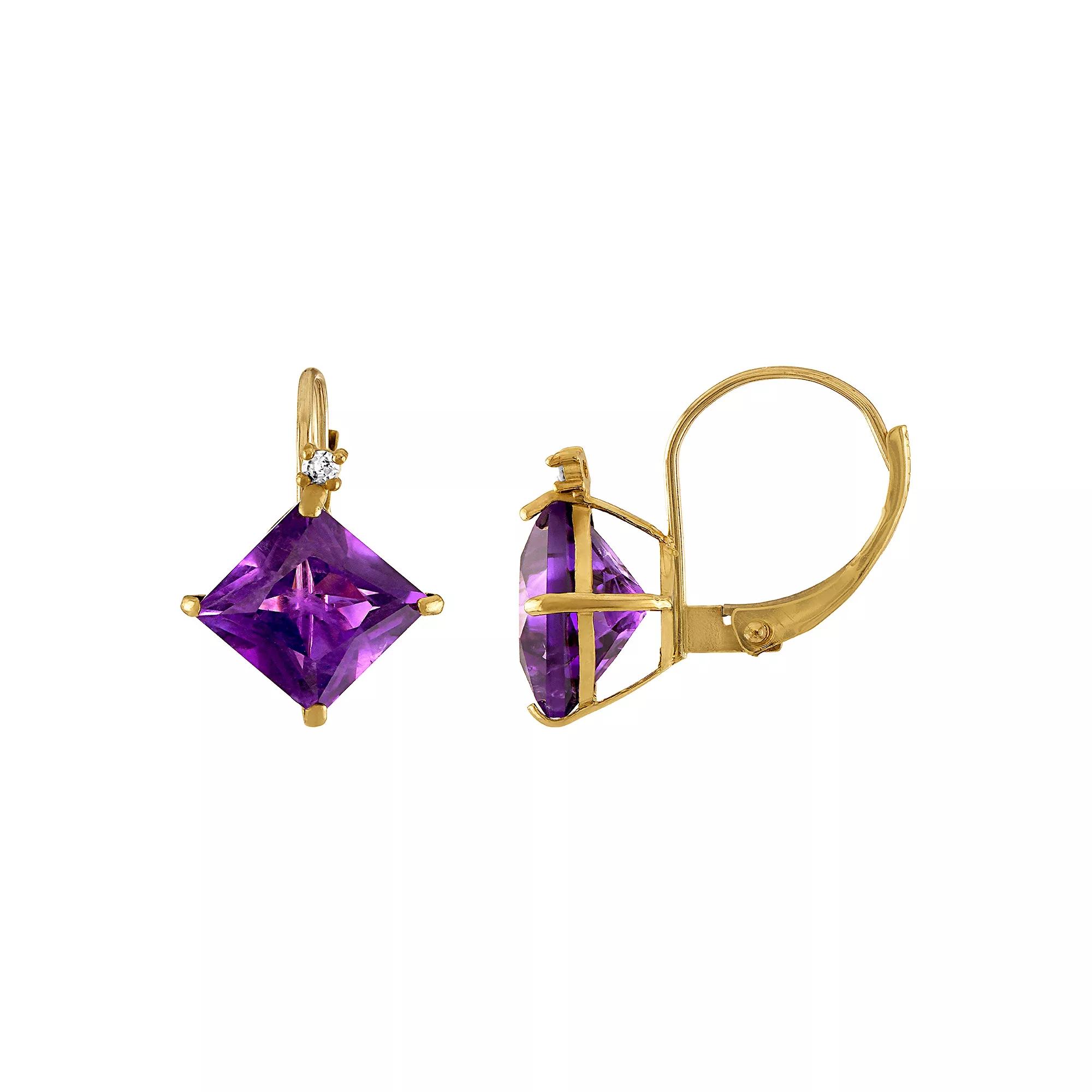 Tiara 10k Gold Amethyst & Diamond Accent Leverback Earrings, Women's Product Image