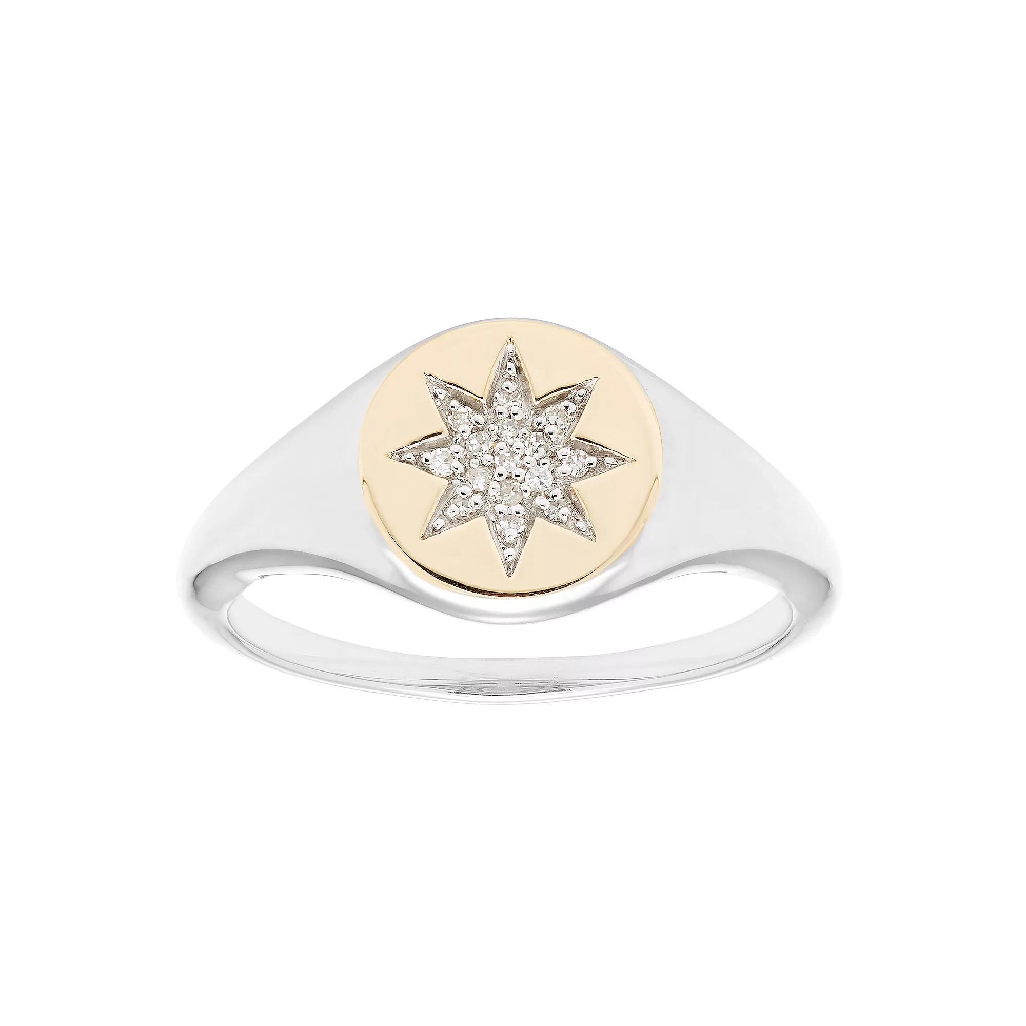 It's Personal 14k Gold Over Sterling Silver Diamond Accent Starburst Signet Ring, Women's, Size: 6, Two Tone Product Image
