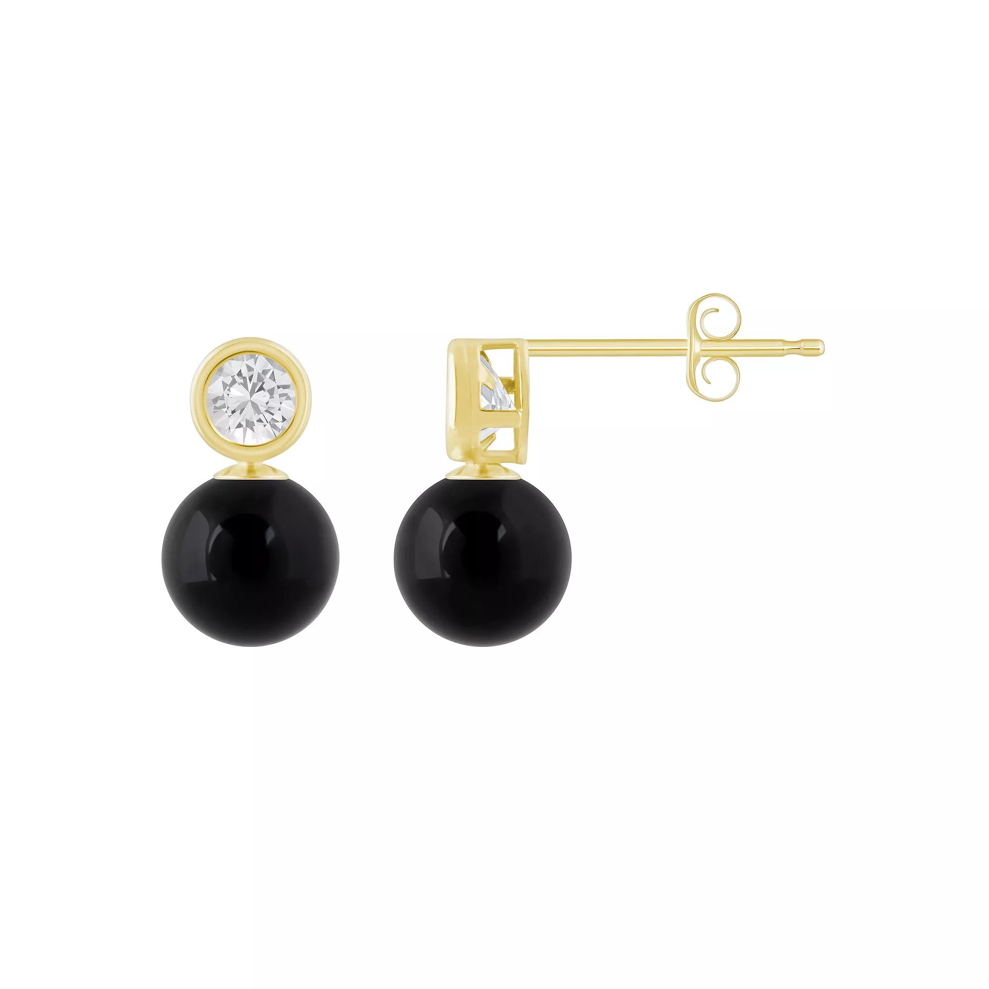Celebration Gems 10k Gold 5 mm Sphere Gemstone Drop Earrings, Women's, Black Product Image