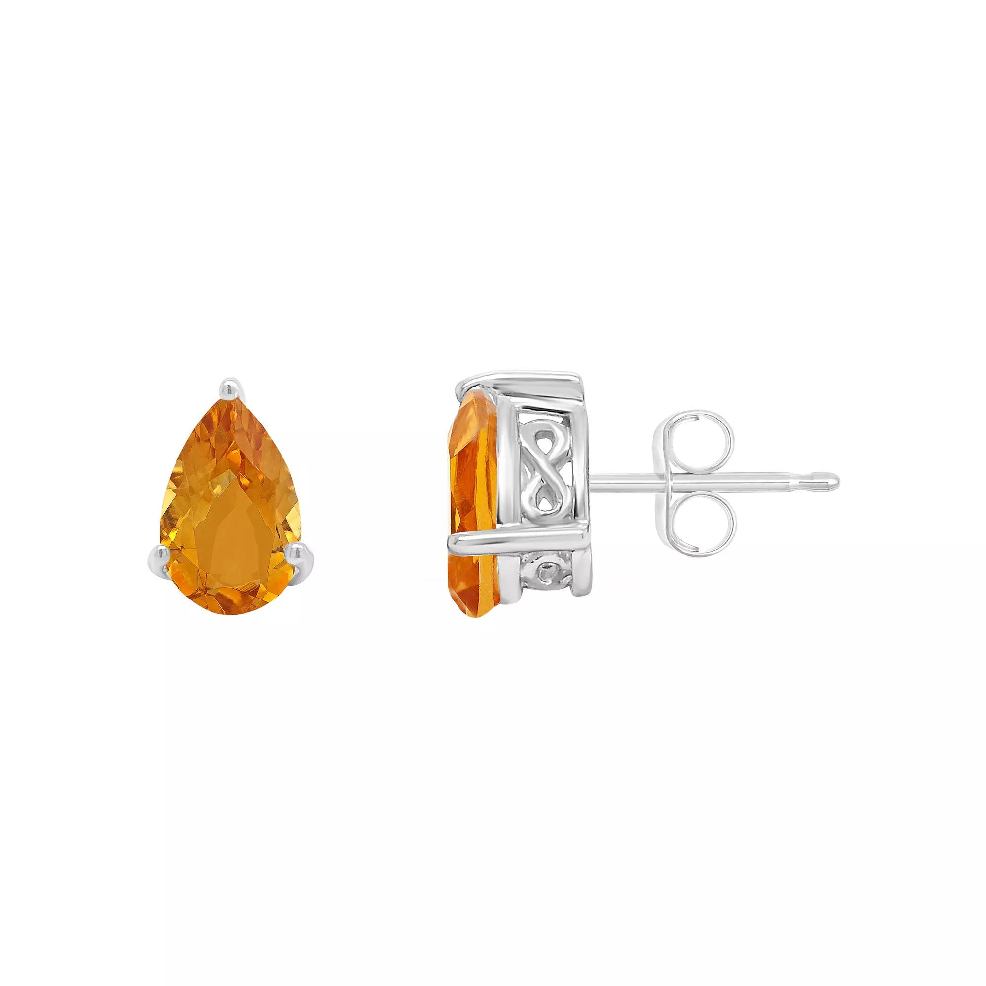 Alyson Layne Sterling Silver 8 mm x 5 mm Pear Shape Citrine Stud Earrings, Women's Product Image