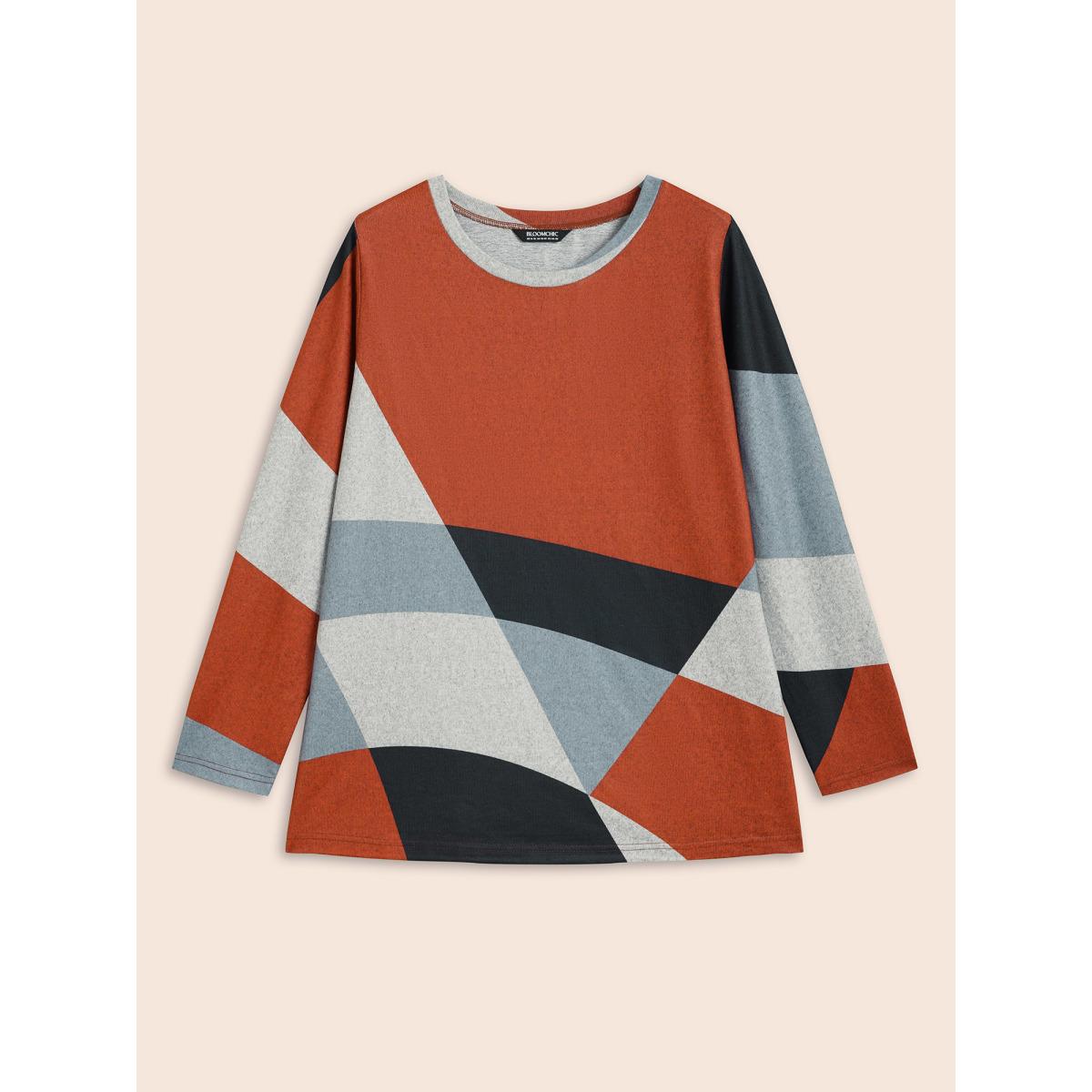 Plus Size Round Neck Colorblock Contrast T-shirt Multicolor Women Casual Contrast Non Everyday T-shirts BloomChic 22-24/3X Product Image