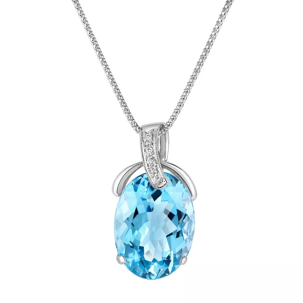 Oro Leoni Sterling Silver Blue Topaz Diamond Pendant Necklace, Women's,  Product Image