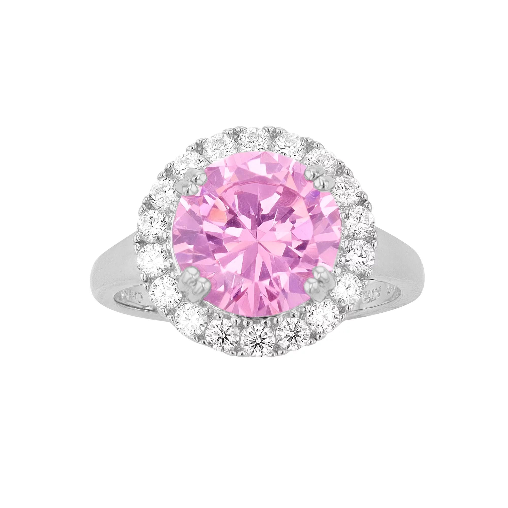 Rosabella Sterling Silver Pink & White Cubic Zirconia Halo Ring, Women's,  Product Image