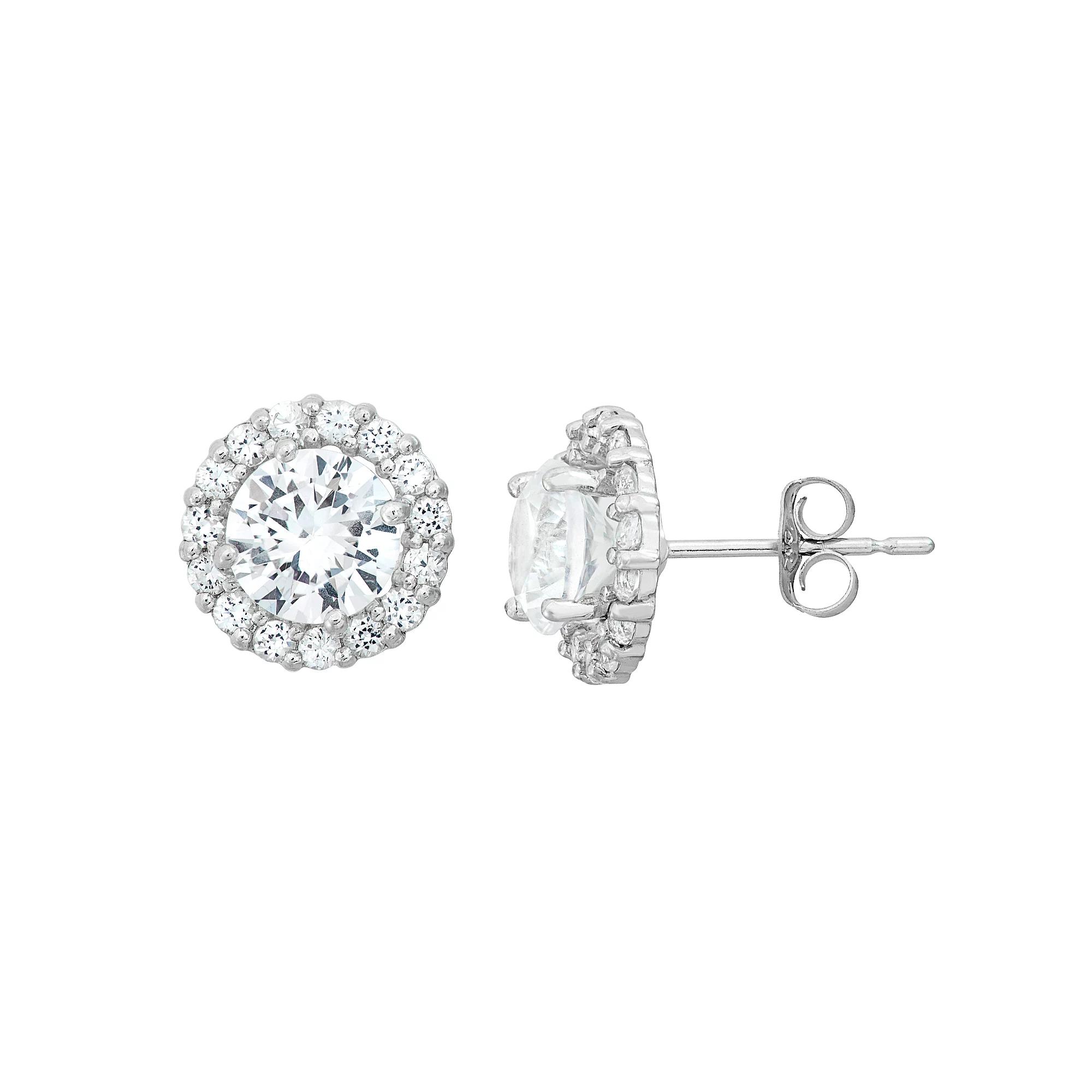 Designs by Gioelli Lab-Created White Sapphire & White Topaz 10k White Gold Halo Stud Earrings, Women's Product Image