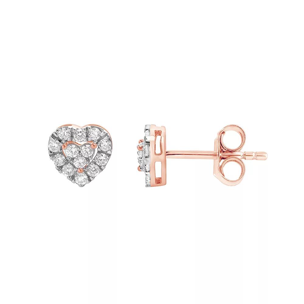 Diamond Brilliance Sterling Silver 1/4 Carat T.W. Lab-Created Diamond Heart Stud Earrings, Women's, Pink Tone Product Image