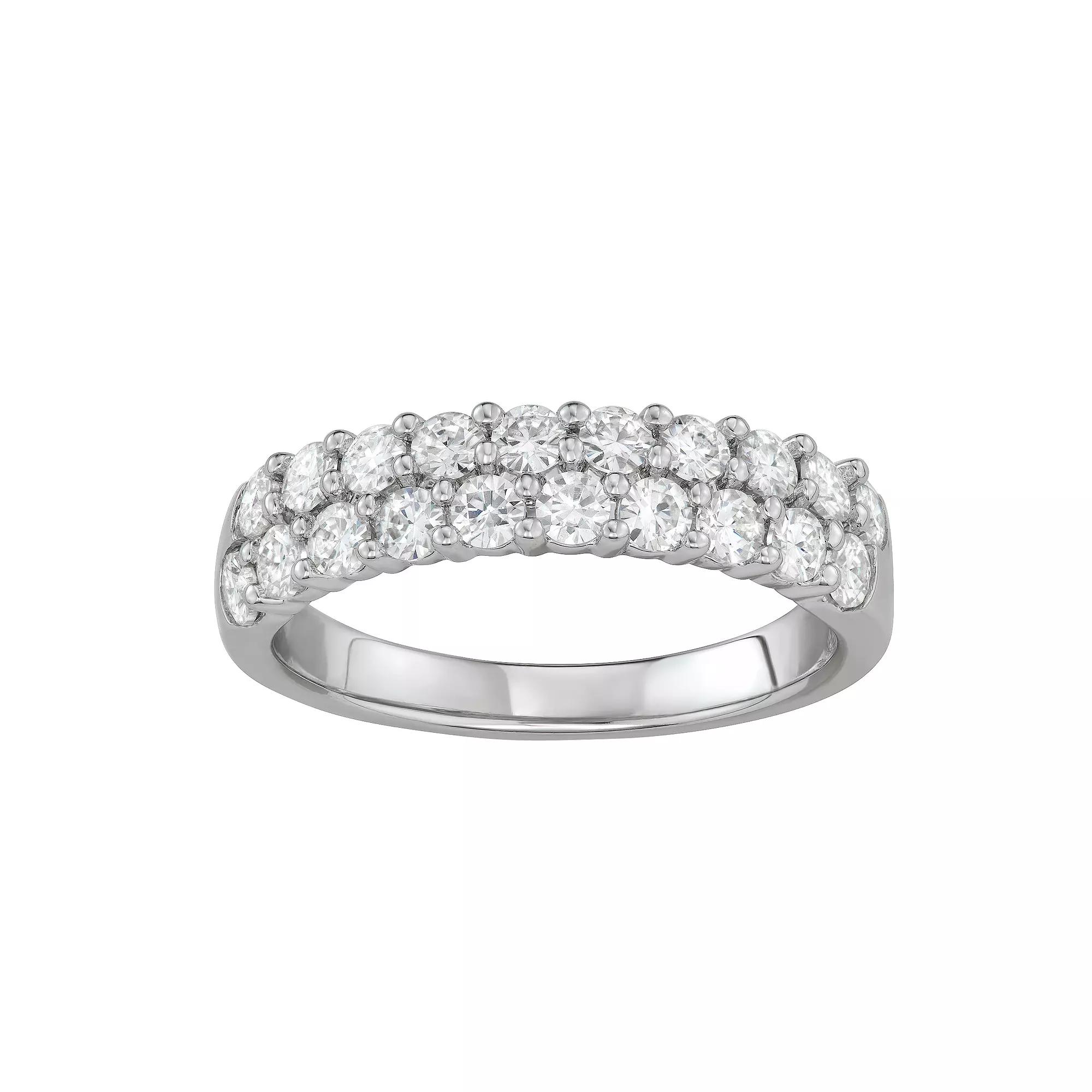 Charles & Colvard 14k White Gold 1 Carat T.W. Lab-Created Moissanite Two-Row Wedding Band, Women's, Size: 9, Yellow Product Image