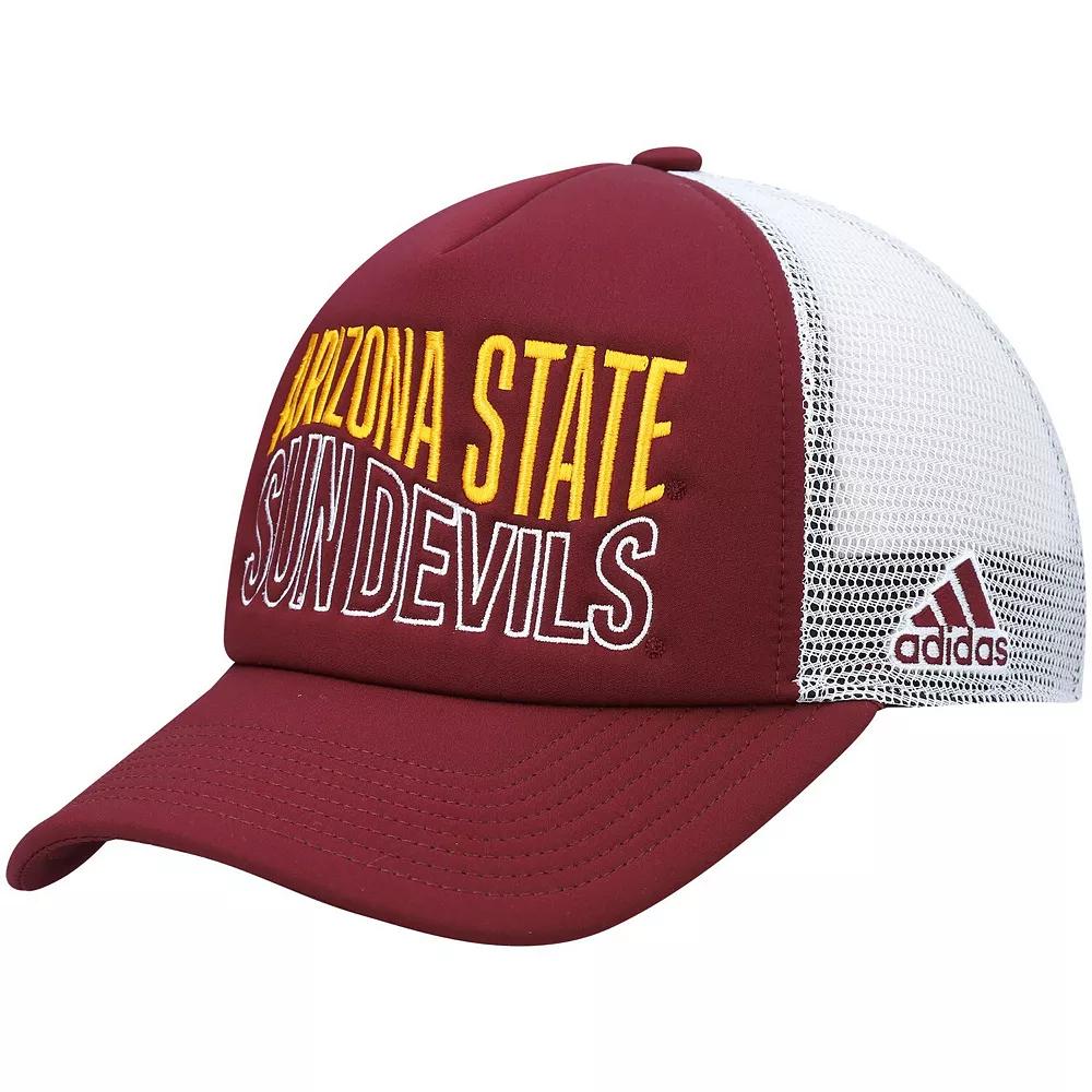 Men's adidas Maroon/White Arizona State Sun Devils Wave Foam Trucker Snapback Hat, Red Product Image