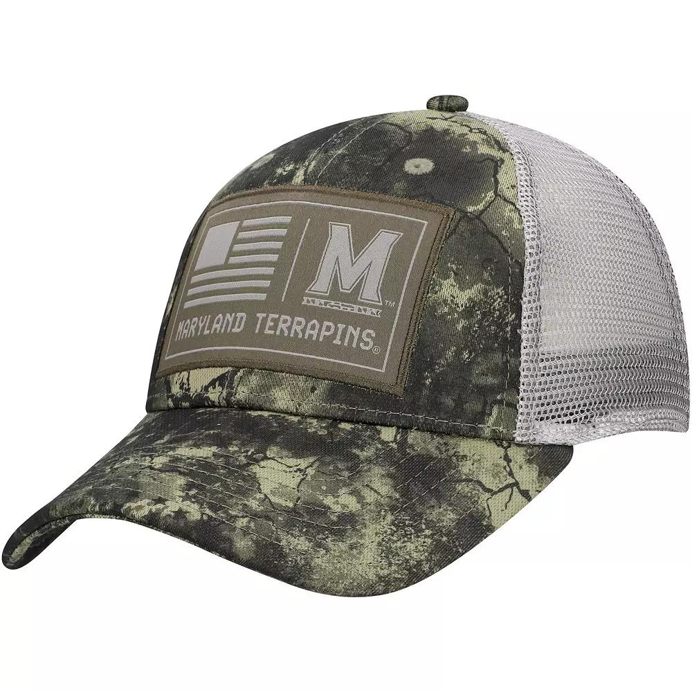 Men's Under Armour Camo Maryland Terrapins Freedom Collection Blitzing Performance Trucker Hat, Green Product Image