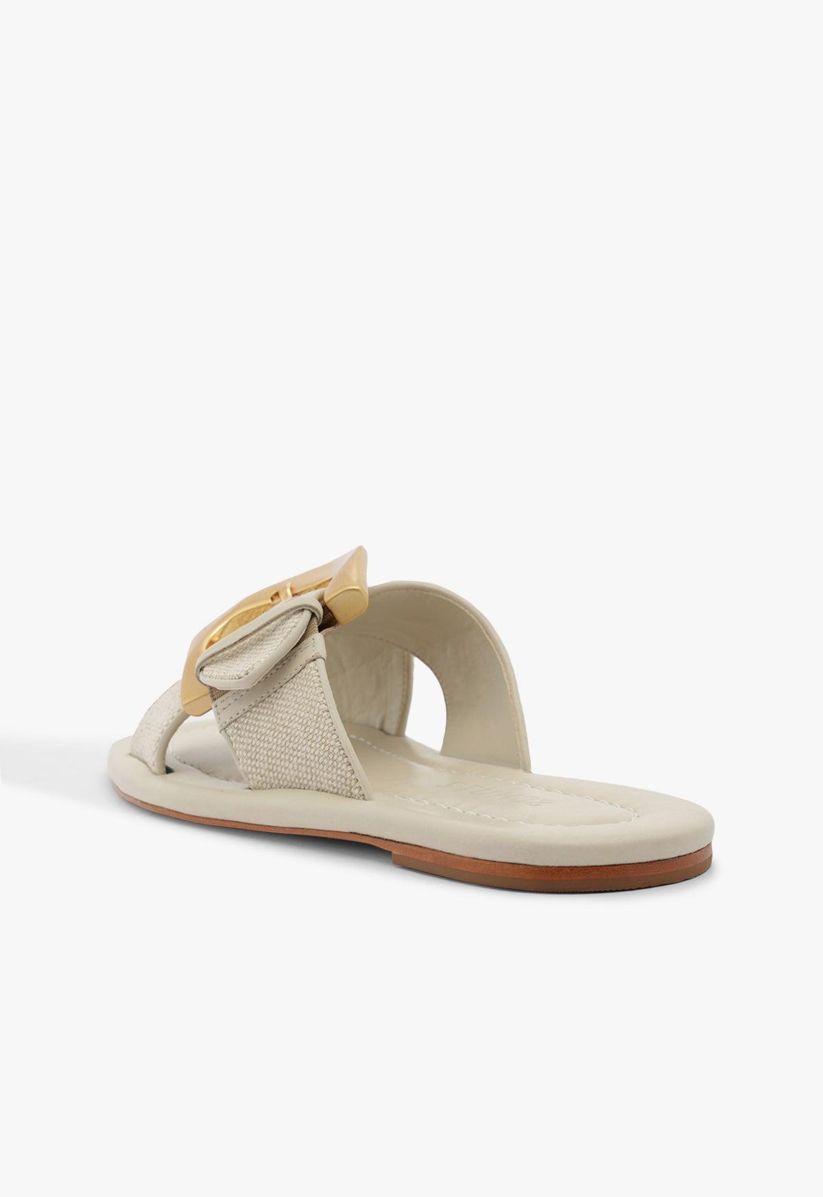 Lois Beige Linen Flat Sandal Product Image