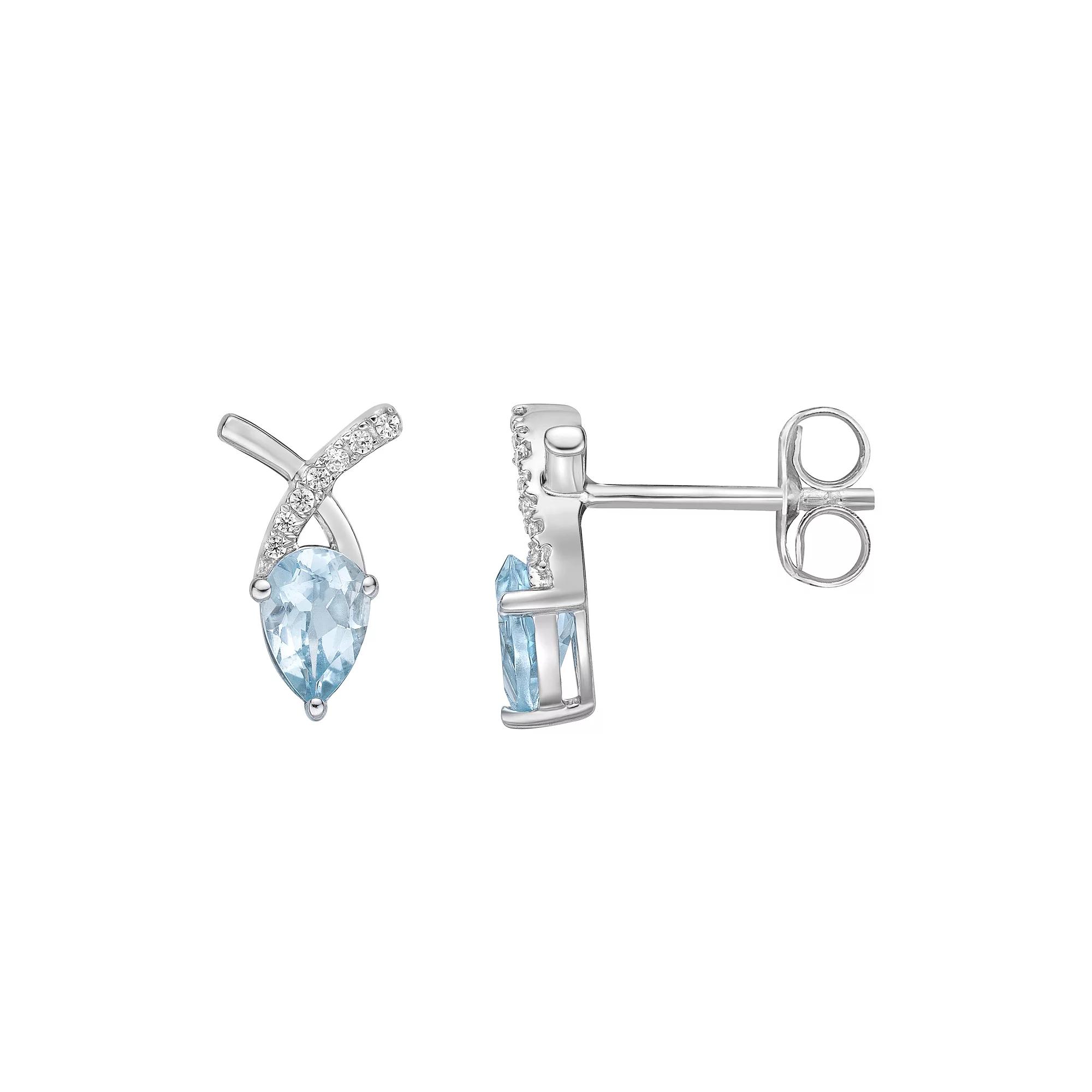 Gemminded 10k White Gold Aquamarine & Diamond Accent Stud Earrings, Women's Product Image