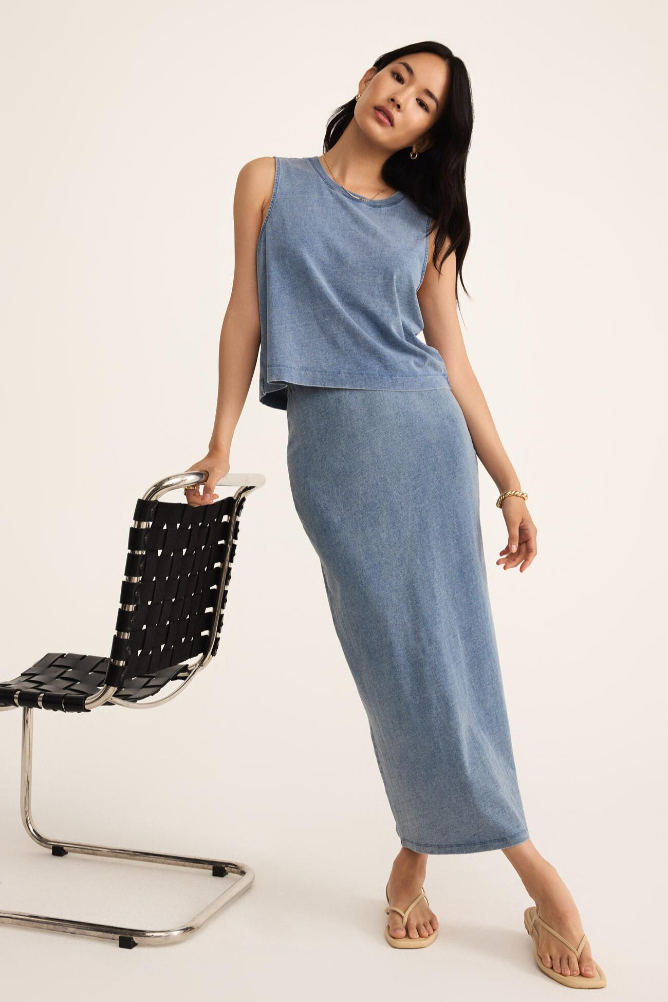 Gail Jersey Denim Midi Skirt Product Image
