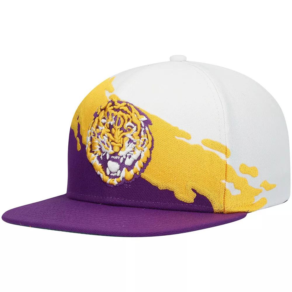 Men's Mitchell & Ness Purple/White LSU Tigers Paintbrush Snapback Hat Product Image