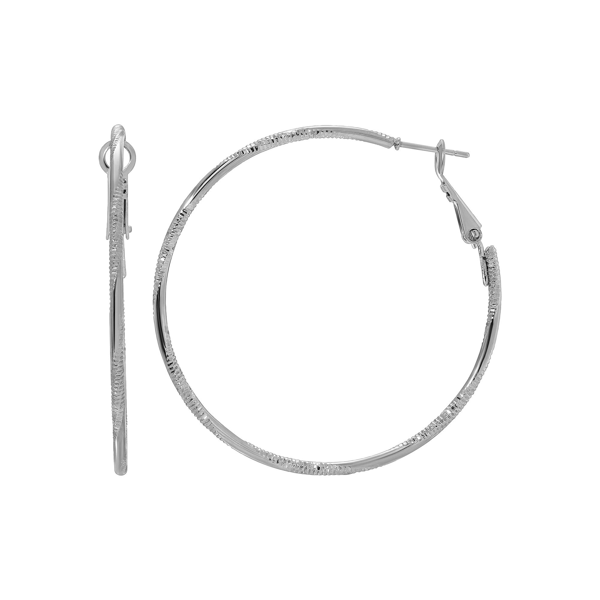 1928 Thin Textured Hoop Earrings, Womens, Gray Product Image