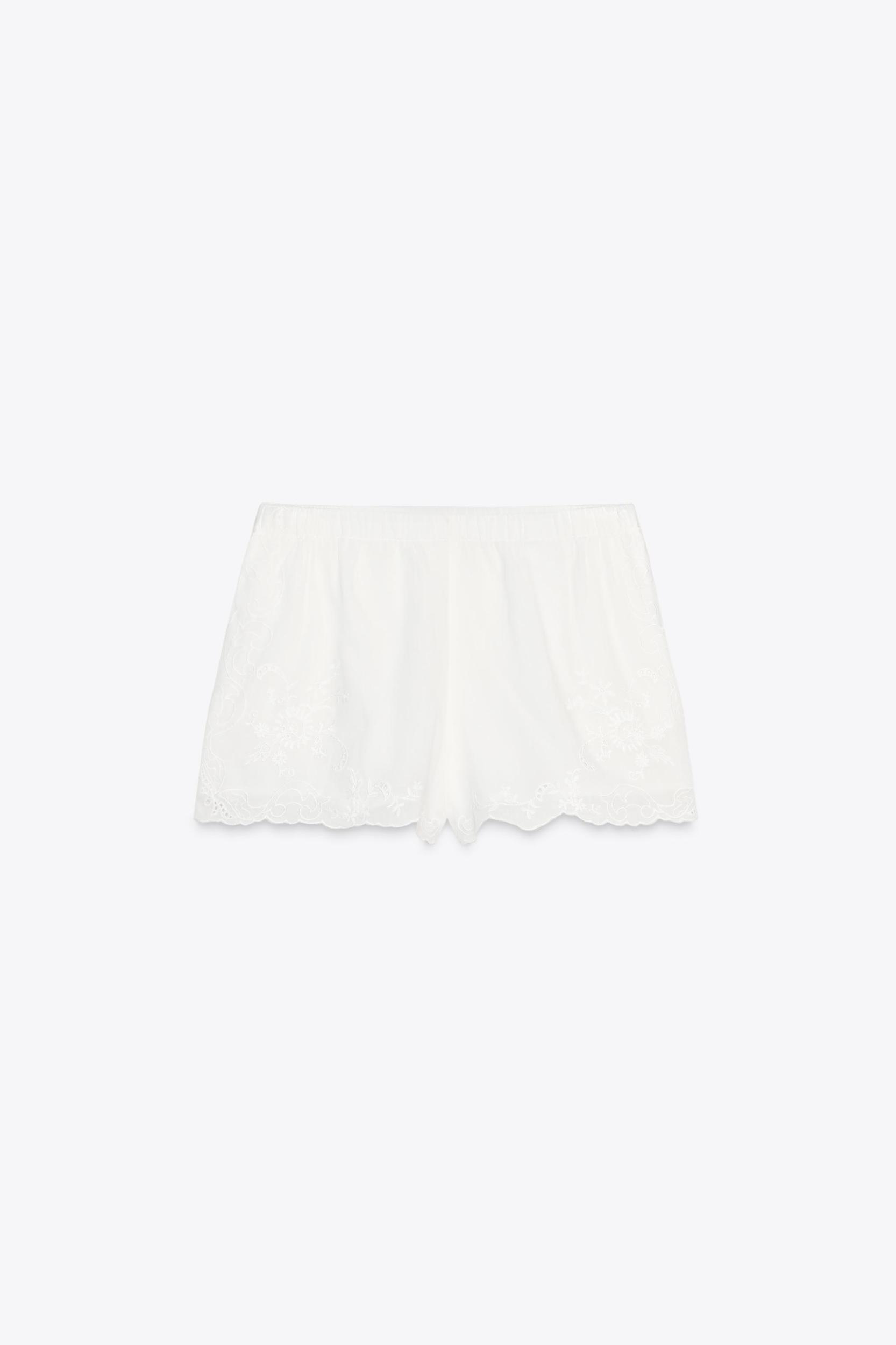EMBROIDERED FLOWER PAJAMA SHORTS Product Image