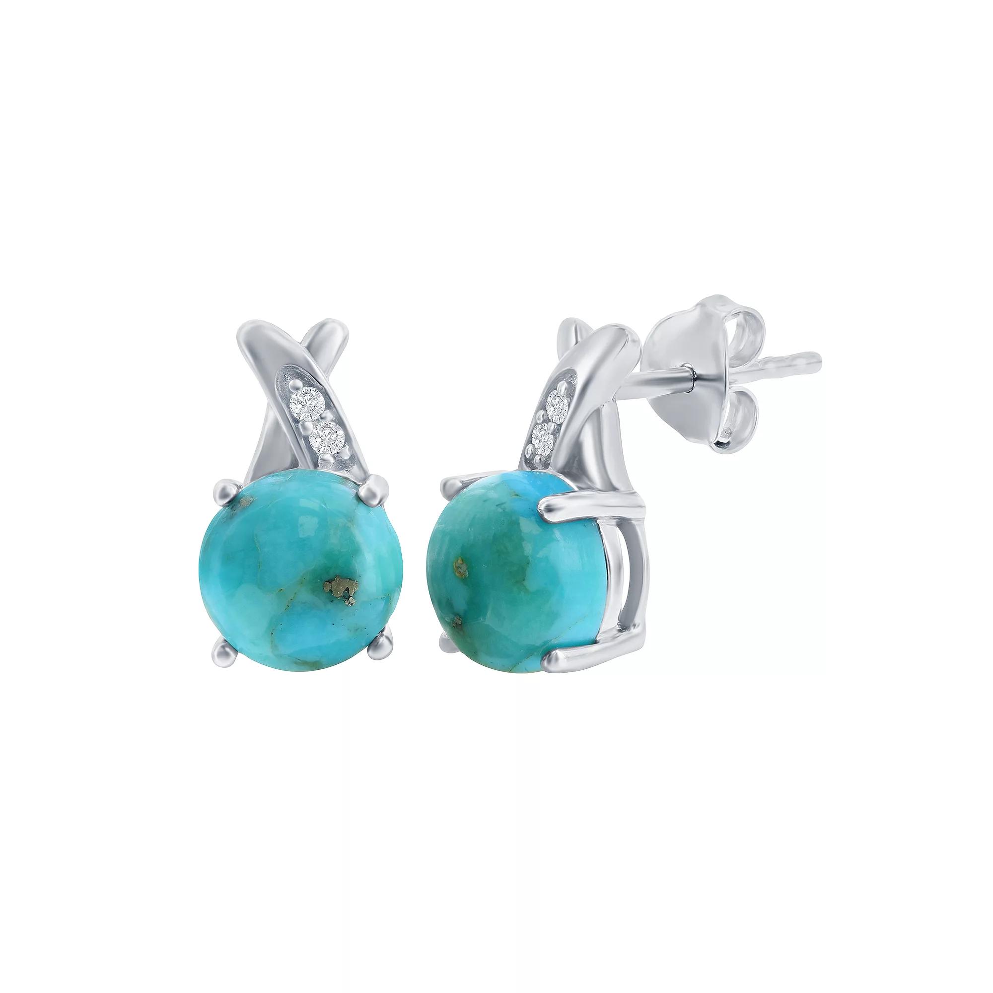Sterling Silver Genuine Turquoise & Cubic Zirconia Earrings, Women's Product Image