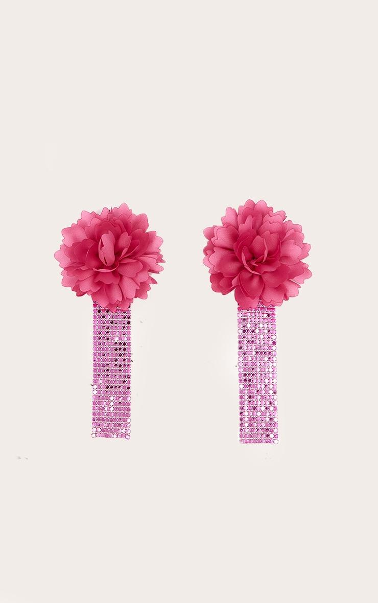 Pink Large Floral Chain Tassel Statement Earrings Product Image