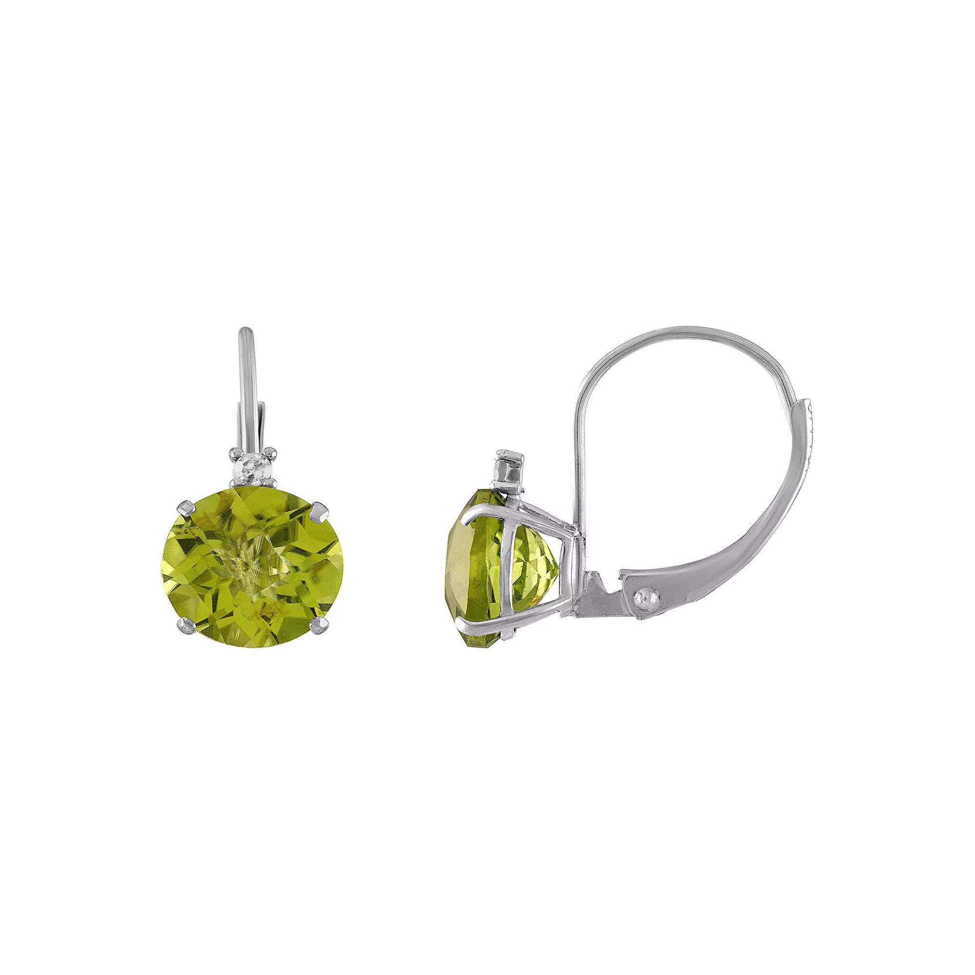 Tiara 10k White Gold Peridot & Diamond Accent Leverback Earrings, Women's Product Image