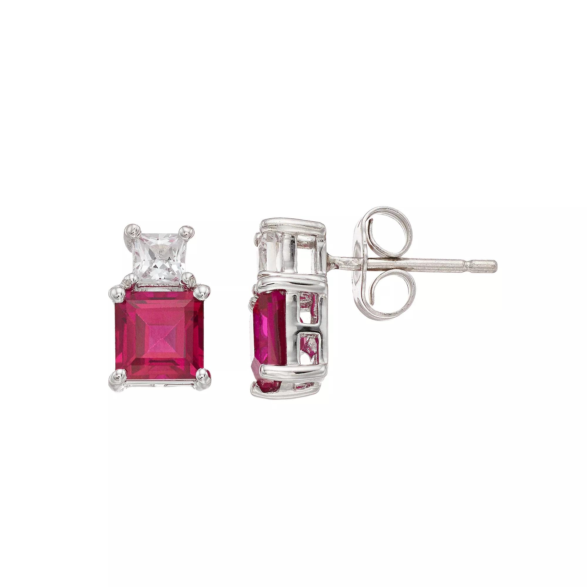 Lab-Created Ruby & White Sapphire Sterling Silver Stud Earrings, Women's Product Image