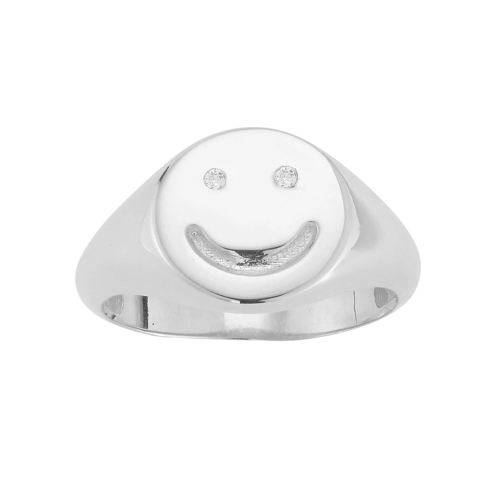 Sunkissed Sterling Sterling Silver Cubic Zirconia Smiley Face Signet Ring, Women's, Size: 7, Silver Tone Product Image