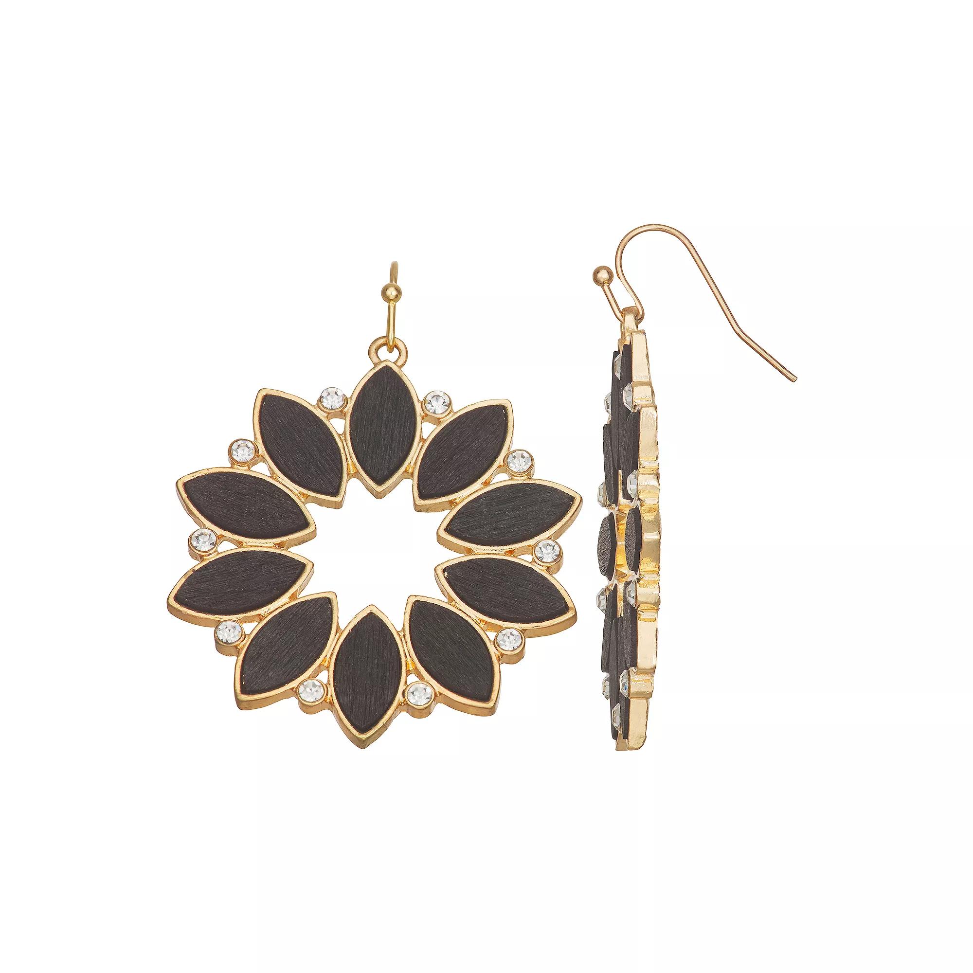 Emberly Gold Tone Flower Drop Earrings, Women's, Black Product Image