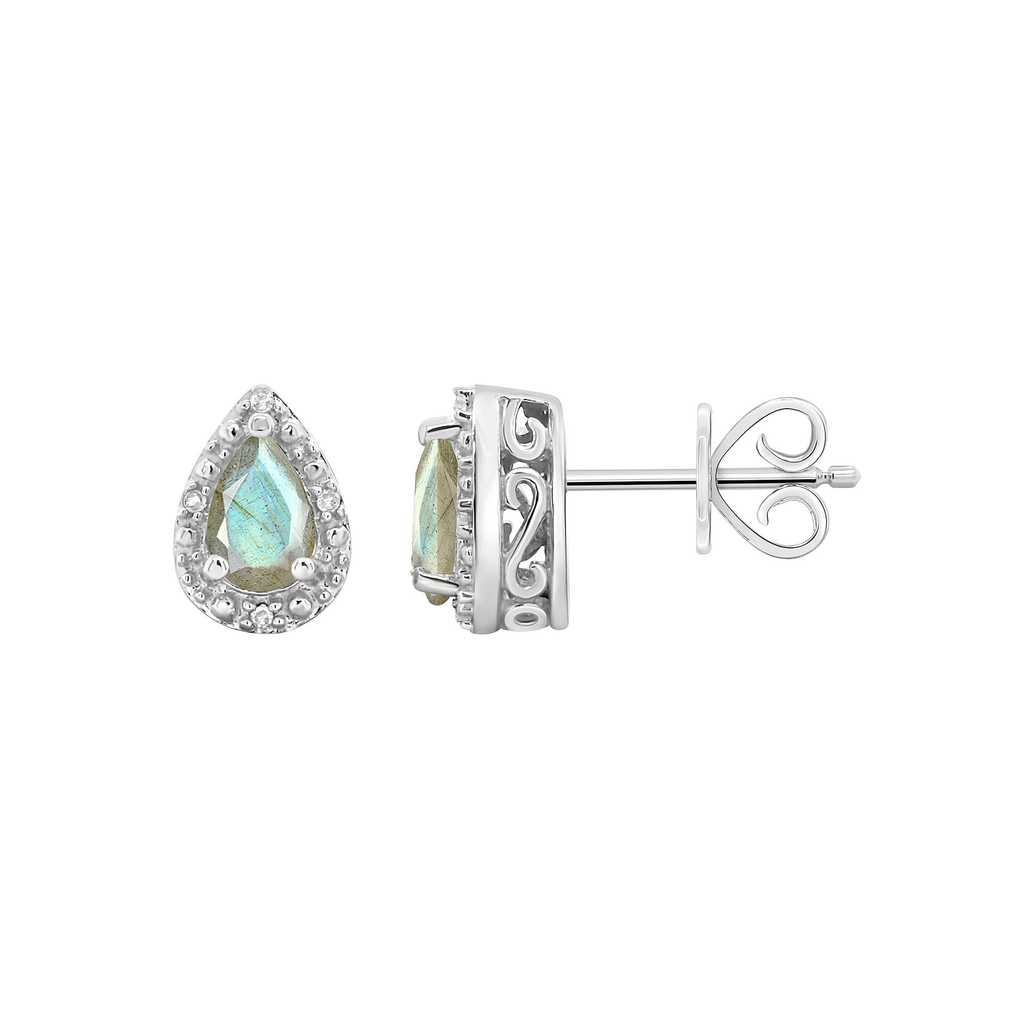 Celebration Gems Sterling Silver Pear Shaped Stabilized Turquoise & Diamond Accent Stud Earrings, Women's Product Image