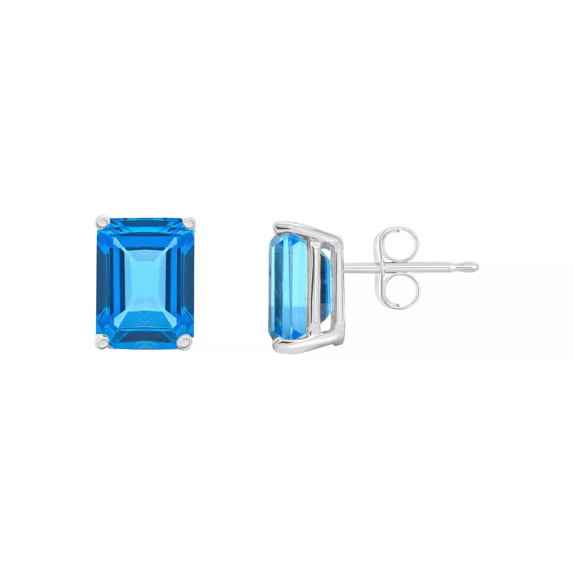 Celebration Gems 14k Gold Emerald Cut Swiss Blue Topaz Stud Earrings, Women's, 14k Whgold Product Image