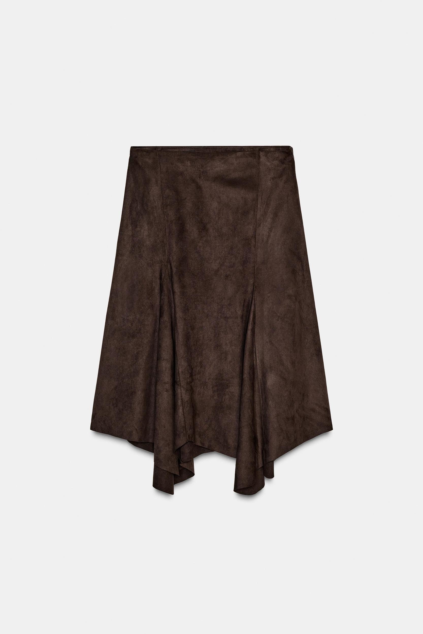 ASYMMETRIC FAUX SUEDE MIDI SKIRT Product Image