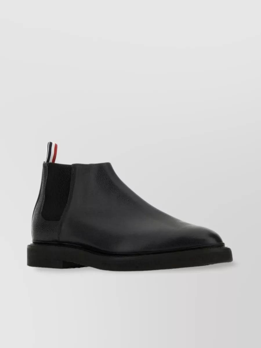 THOM BROWNE Leather Mid-top Chelsea Boots In Black Product Image