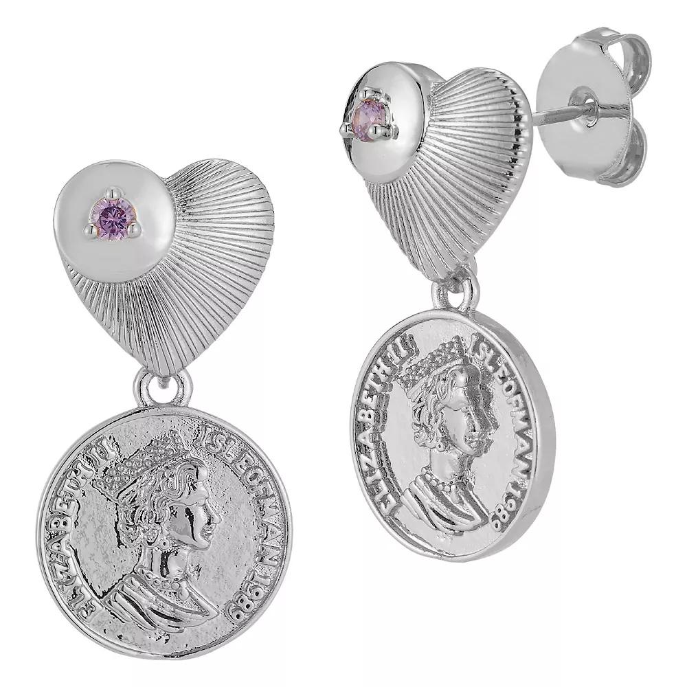 WINX 18k Gold Plated Cubic Zirconia Coin Heart Drop Earrings, Women's, Silver Tone Product Image