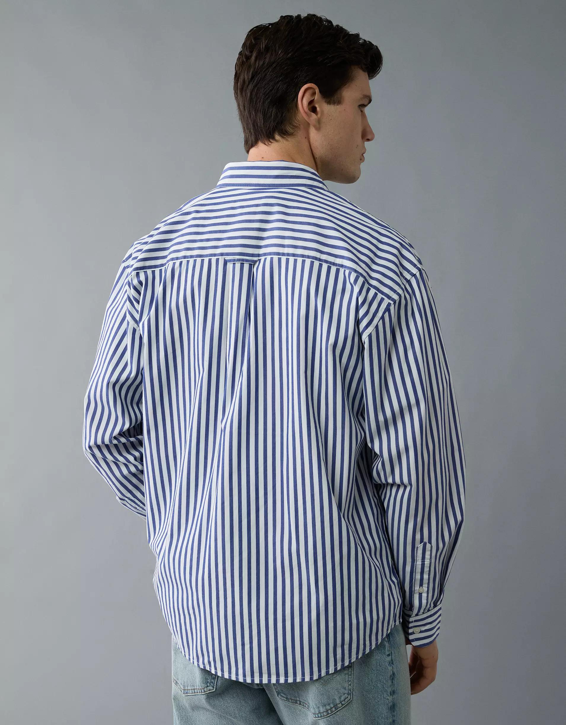 AE Everyday Relaxed Poplin Striped Button-Up Shirt Product Image