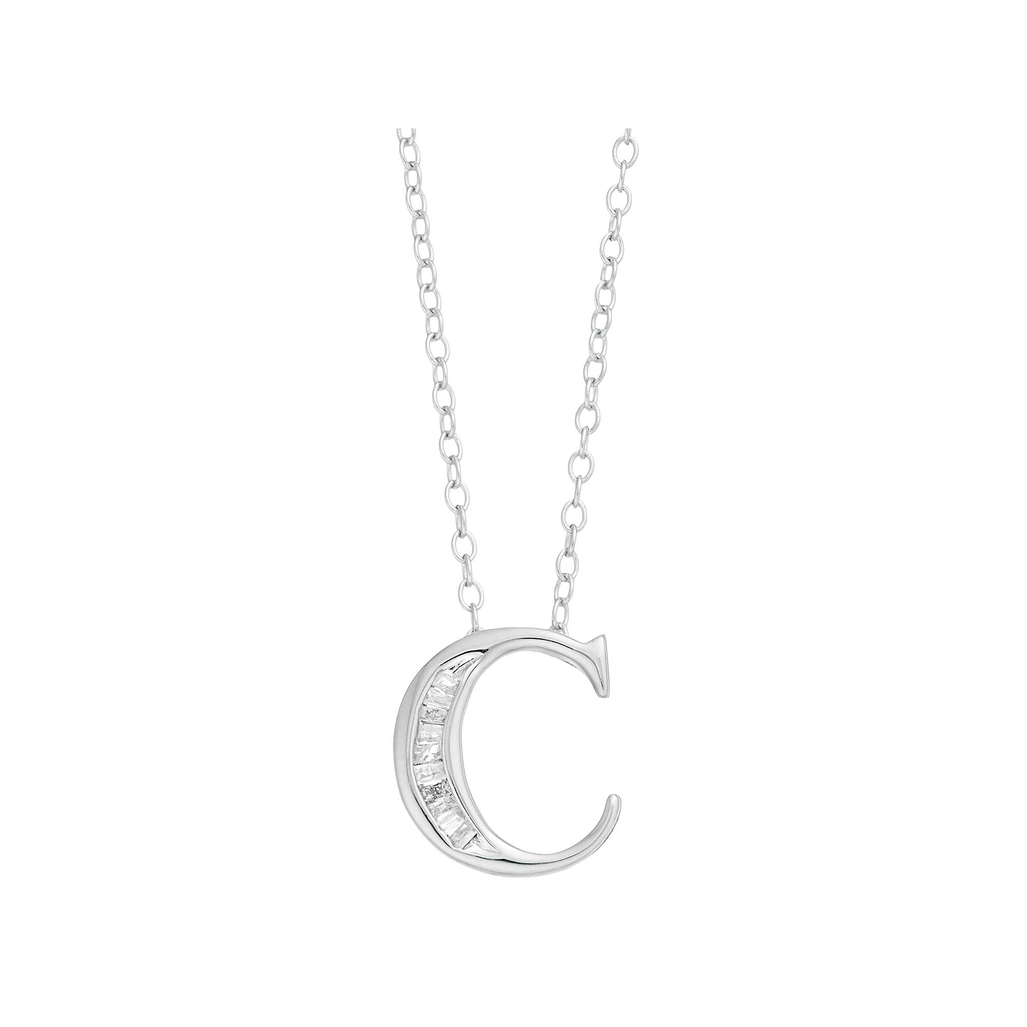 Sterling Silver Baguette Diamond Initial Pendant Necklace, Women's,  Product Image