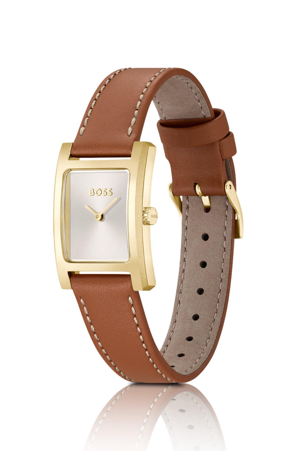 BOSS - Leather-strap watch with brushed silver-white dial Product Image