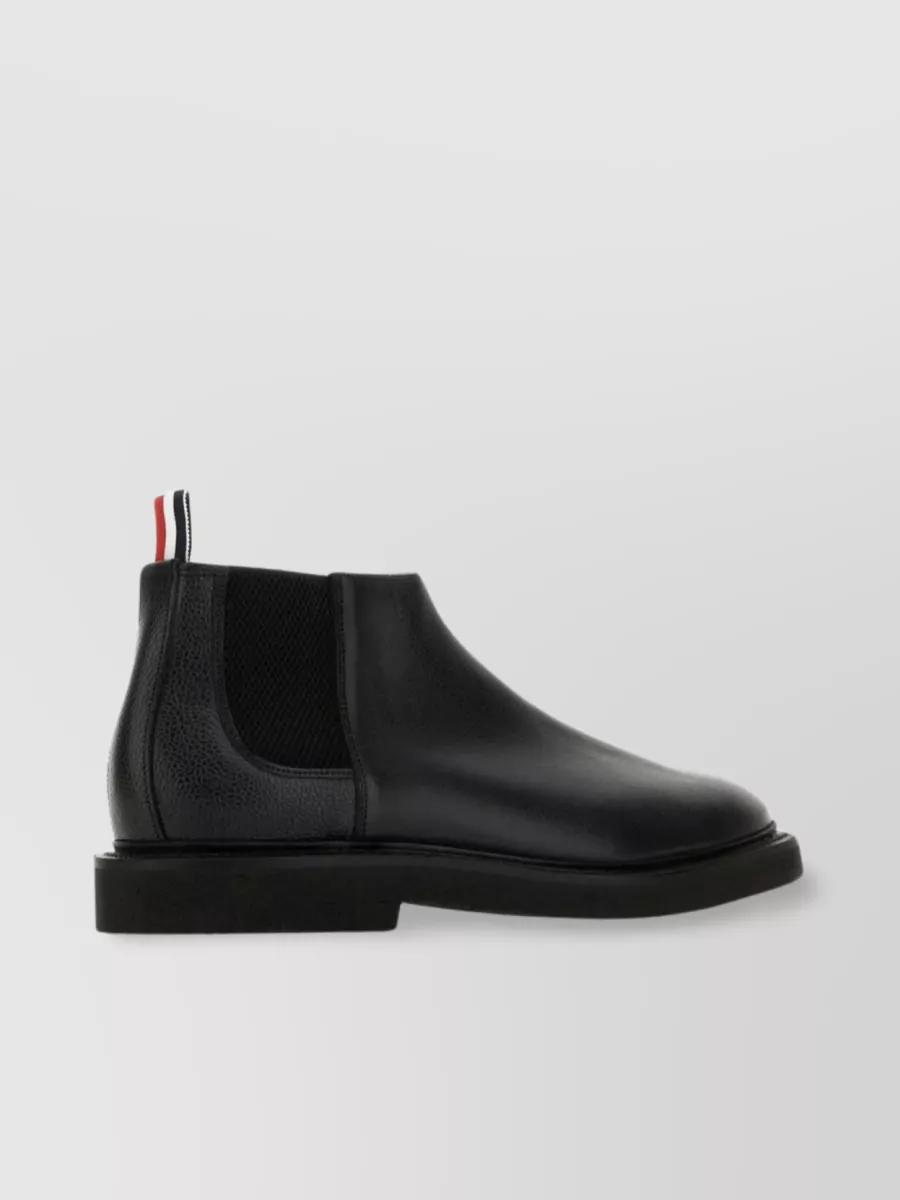 THOM BROWNE Leather Mid-top Chelsea Boots In Black Product Image