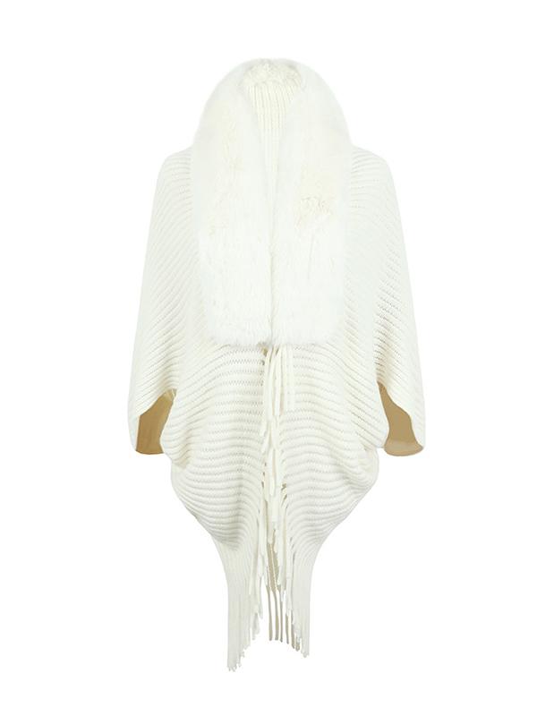 Batwing Sleeves Loose Solid Color Tasseled Cardigan Coats Product Image