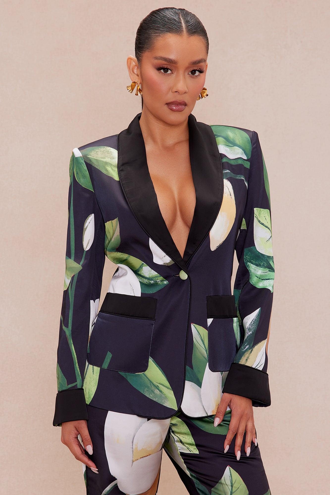 In Season Floral Satin Suit Set - Black/combo Product Image