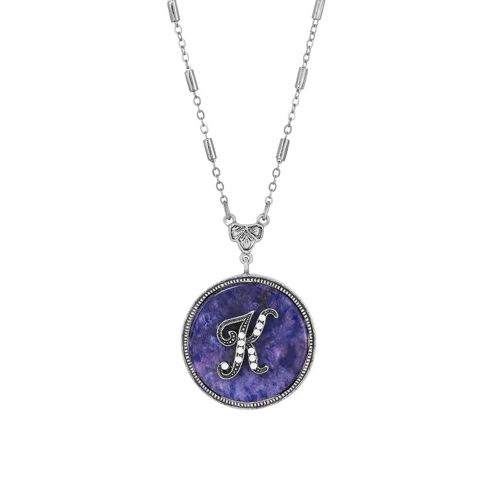 1928 Silver Tone Round Initial Pendant Necklace, Women's, J Product Image