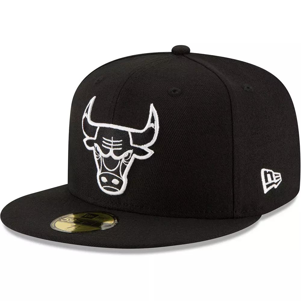 Men's New Era Black Chicago Bulls Black & White Logo 59FIFTY Fitted Hat, Size: 7 1/2 Product Image