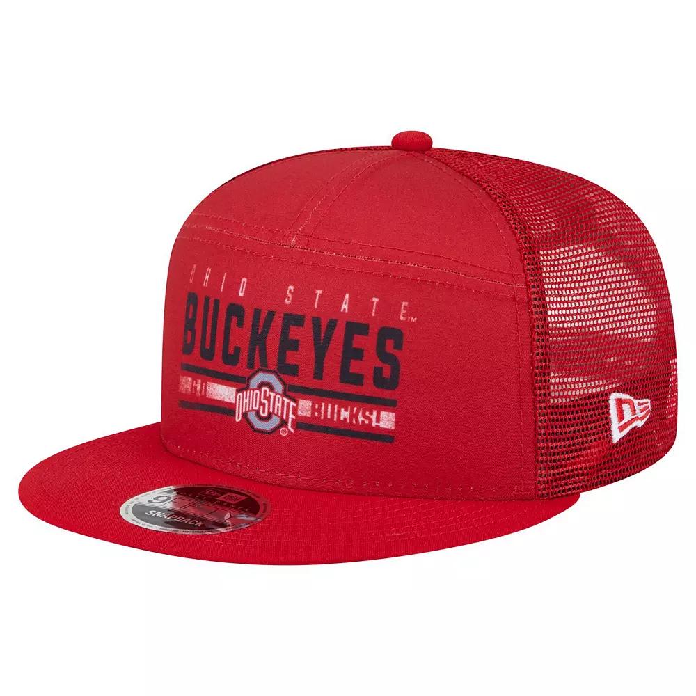 Men's New Era Scarlet Ohio State Buckeyes Split Panel 9FIFTY Snapback Trucker Hat, Red Product Image