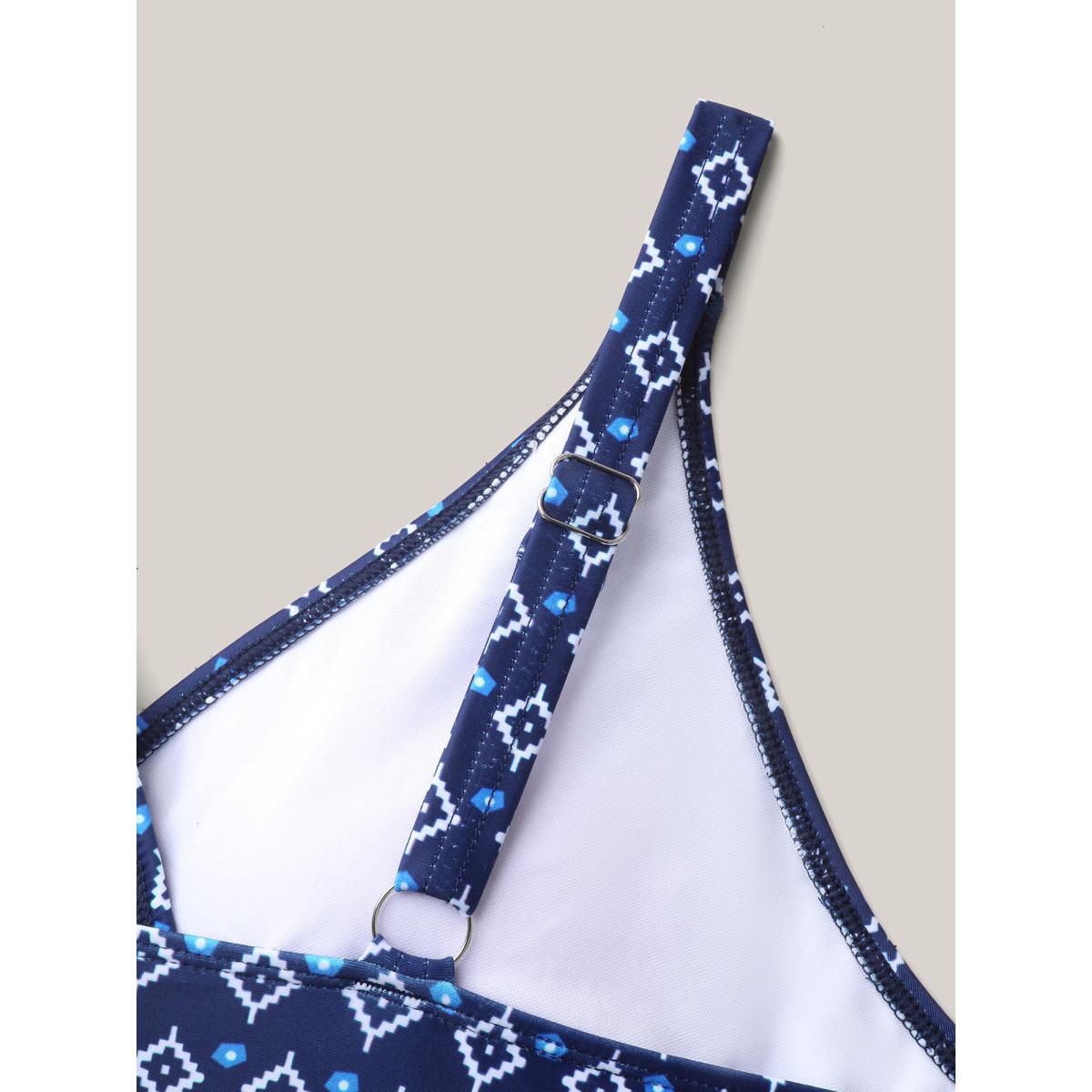 Plus Size Boho Print Color Contrast One-Piece Swimsuit Women's Swimwear Indigo Resort Contrast Curve Bathing Suits High stretch One Pieces BloomChic 26/4X Product Image