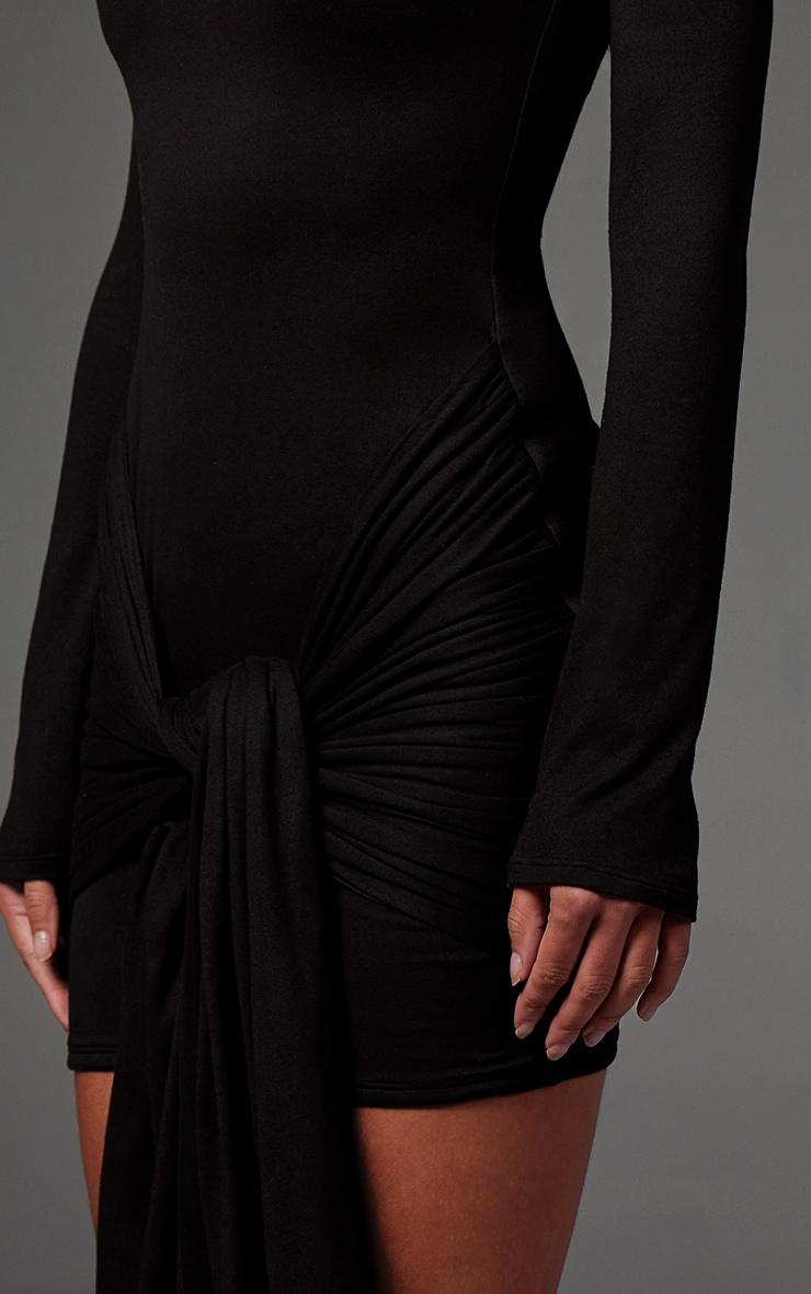 Black Double Contour Long Sleeve Wrap Detail Bodycon Dress Product Image