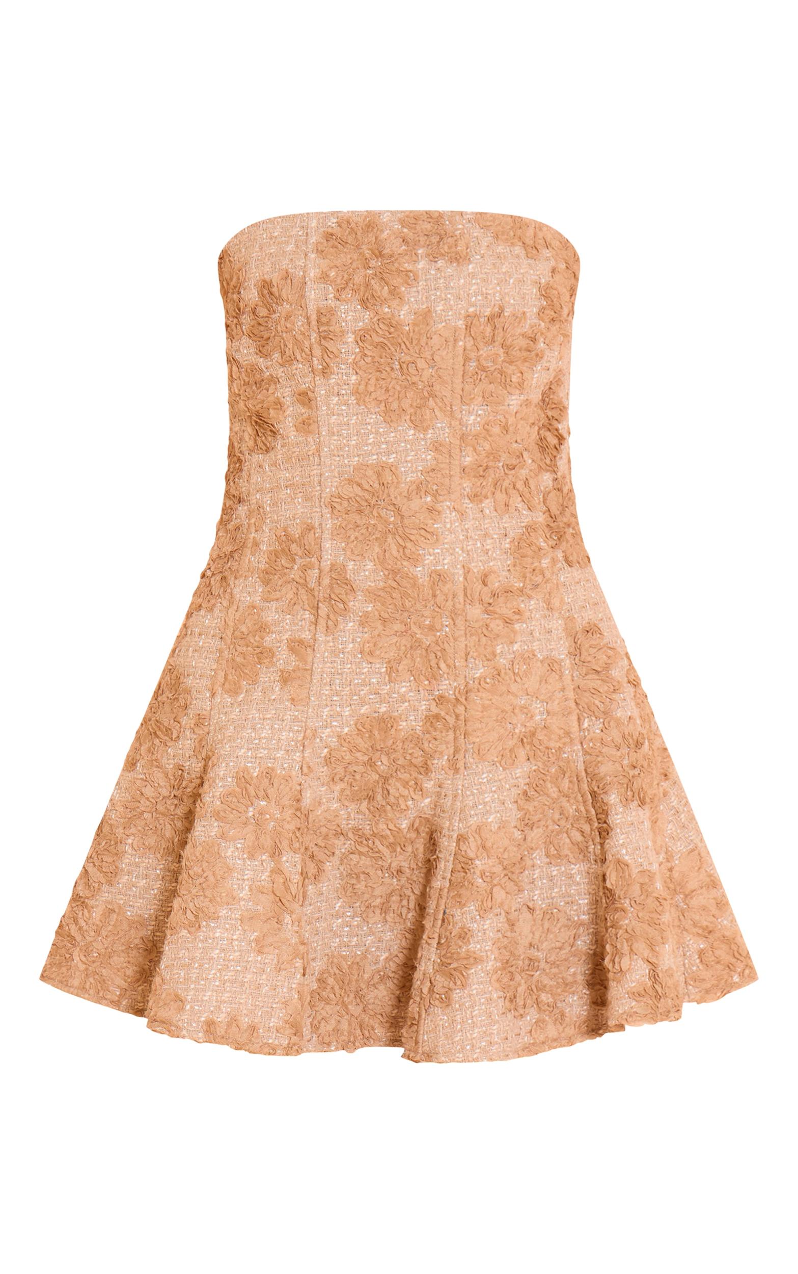 Taupe Floral Jacquard Boucle Skater Dress Product Image