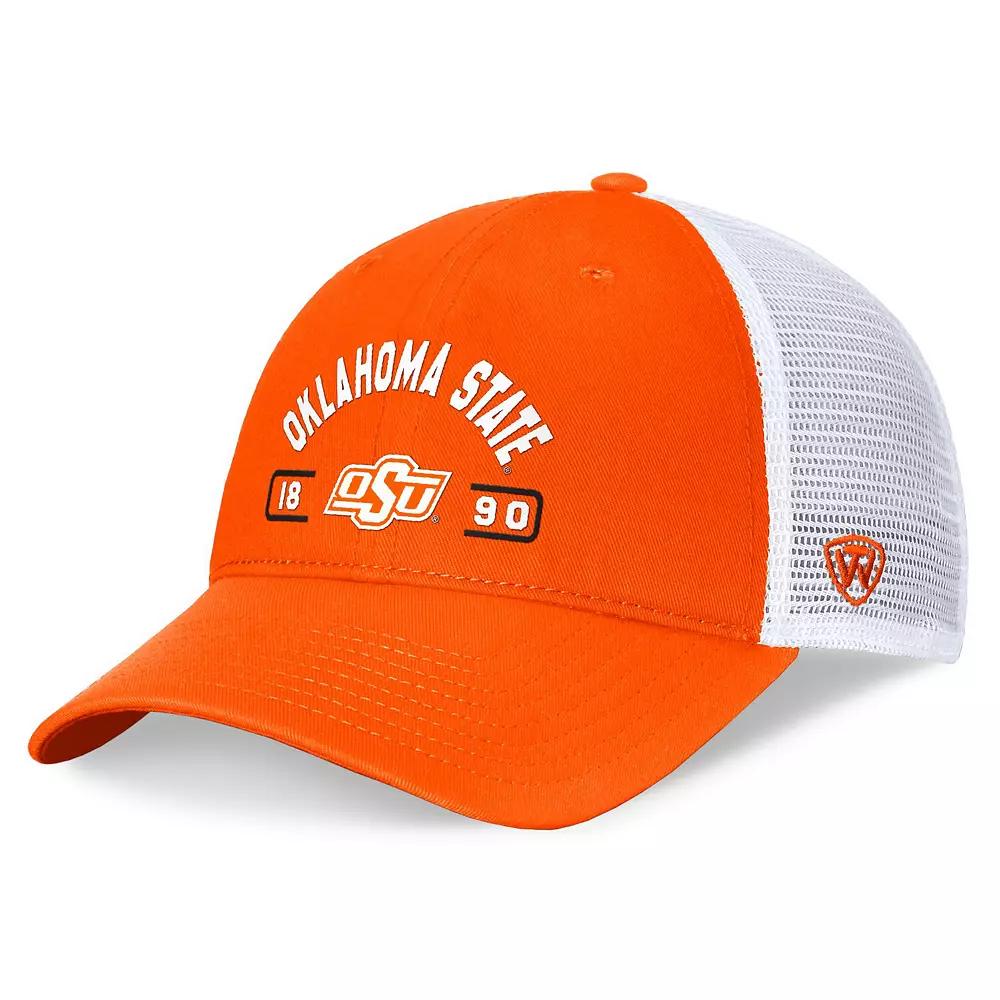 Men's Top of the World Orange/White Oklahoma State Cowboys Free Kick Trucker Adjustable Hat Product Image