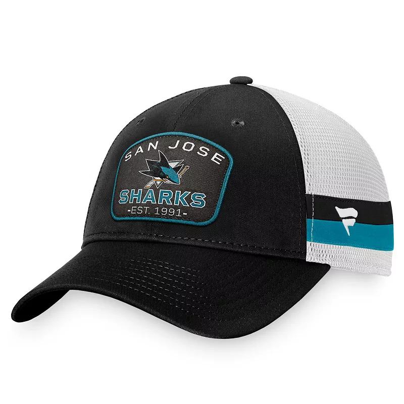 Men's Fanatics Branded Black/White San Jose Sharks Fundamental Striped Trucker Adjustable Hat, Sks Black Product Image